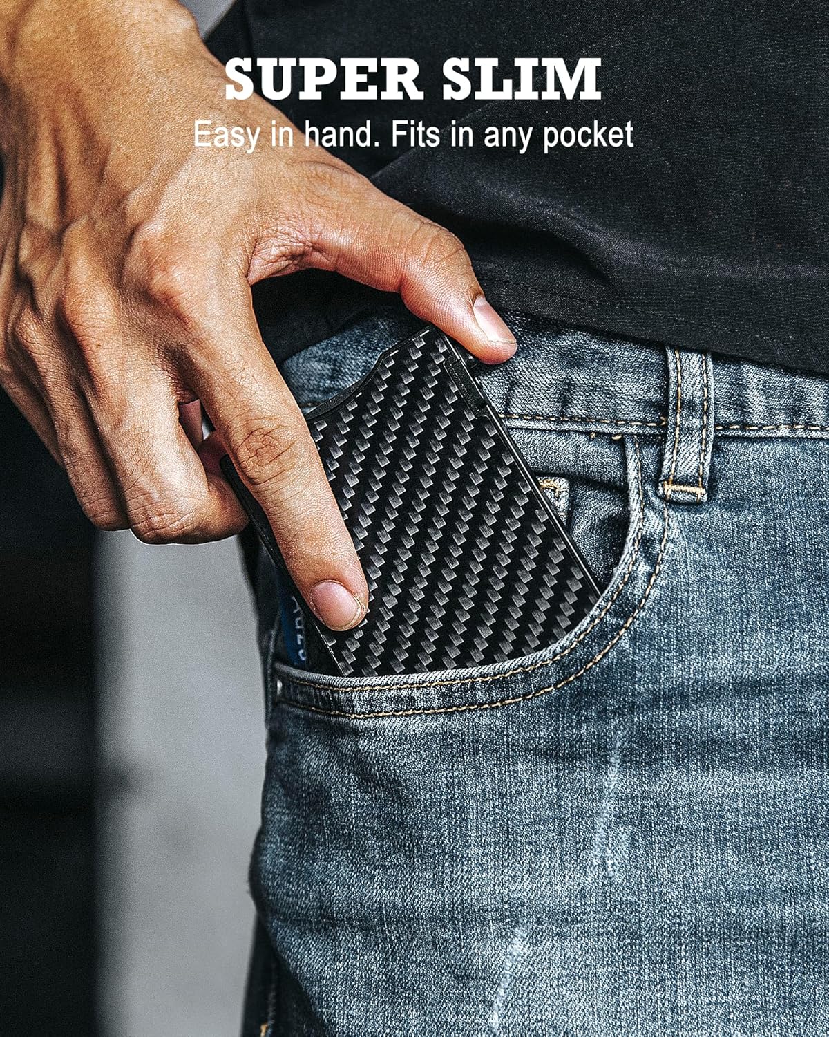 MNGARISTA Minimalist Slim Metal Wallet for Men, Pop Up Credit Card Holder with 3K Carbon Fiber Cover and Detachable Money Clip, RFID Blocking Wallet for 4-6 Cards (Black) - Image 5