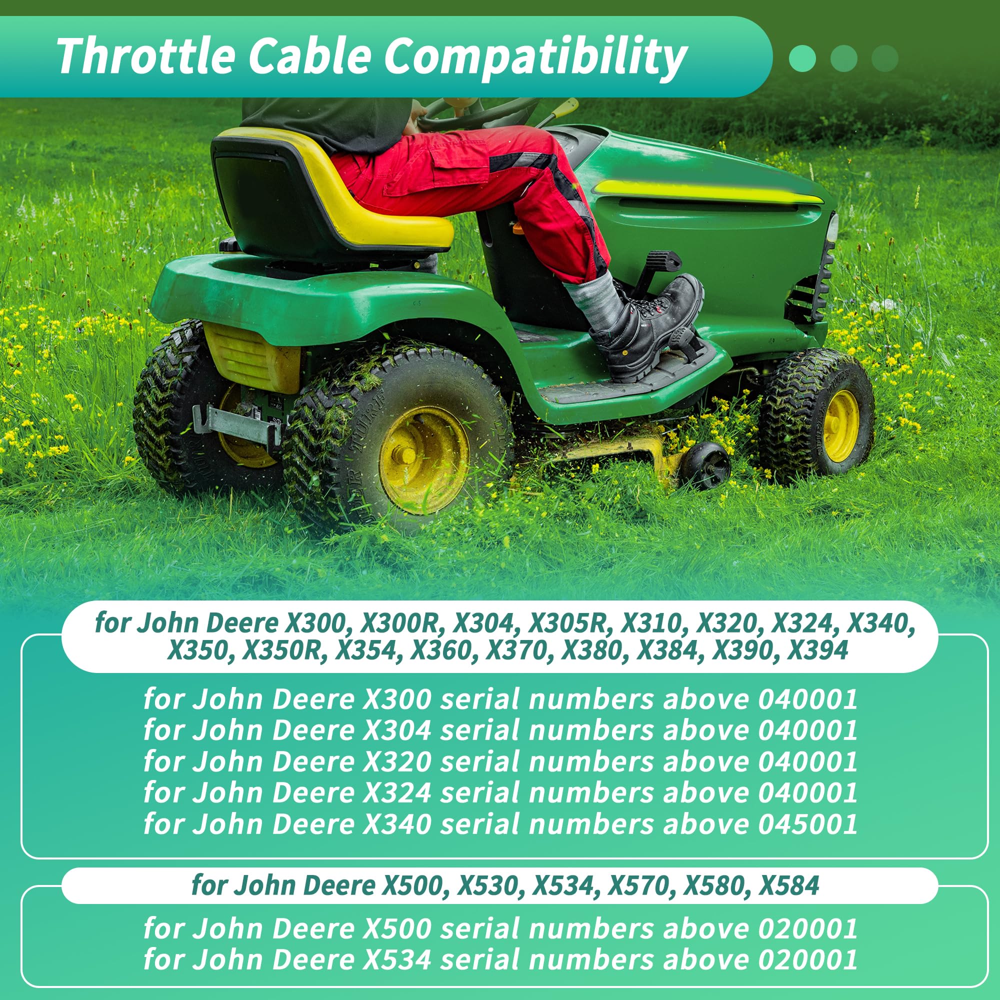 AM140333 Acceleratore Avviamento Leva Cavo per John Deere X300 X300R X304 X305R X350 X350R X500 X530 X534 X570 X580 X584 Leva Acceleratore
