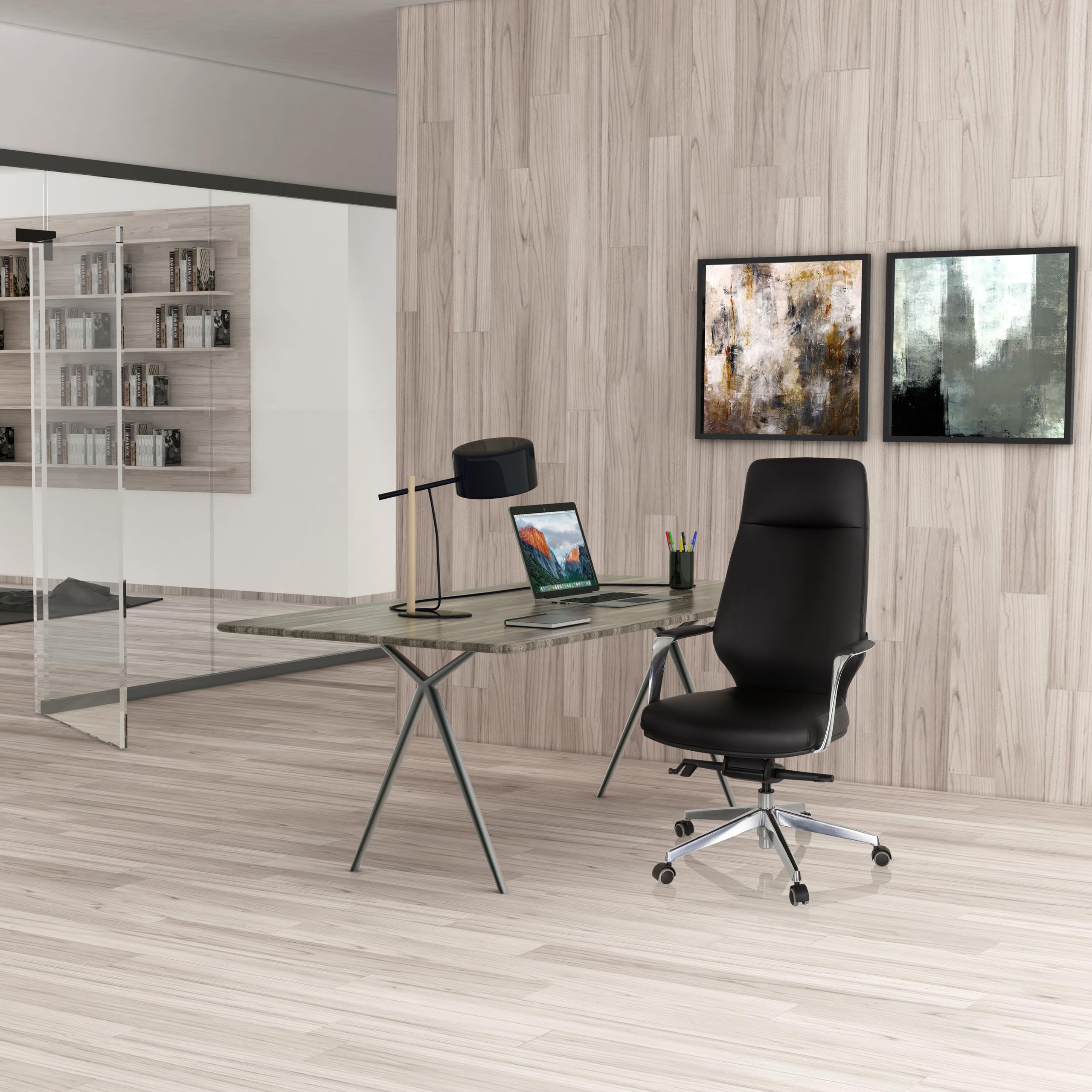 HJH Office 600983 Elegante sedia direzionale VELVET ecopelle nera Sedia da ufficio con schienale alto