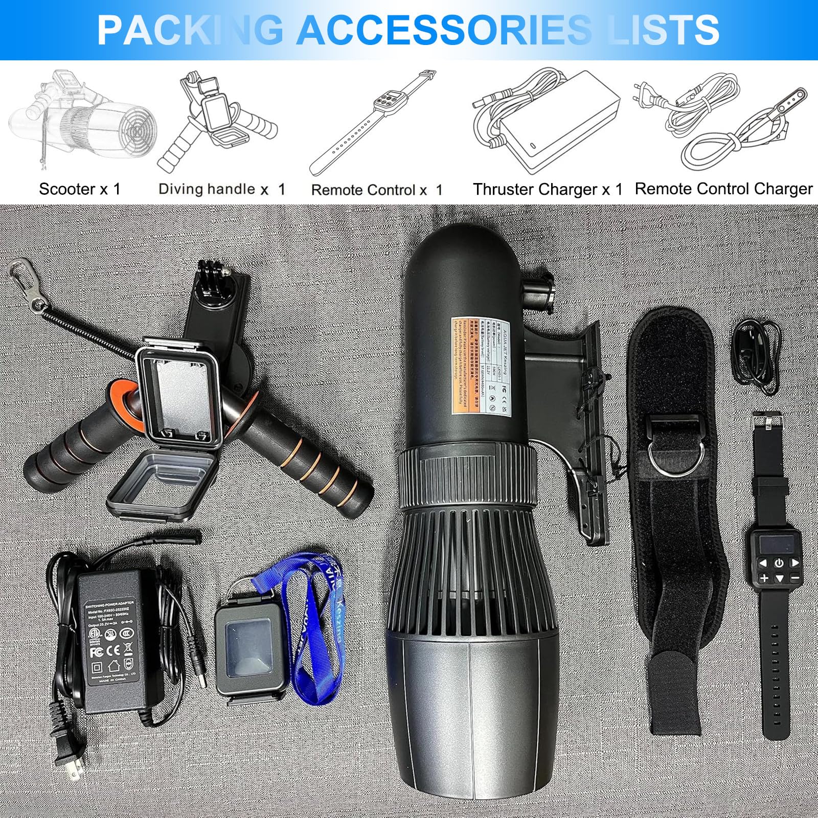 Patinete eléctrico subacuático, motor de 9 velocidades de 500 W, propulsor sumergible para buceo y tablas de surf, batería de 10000 mAh