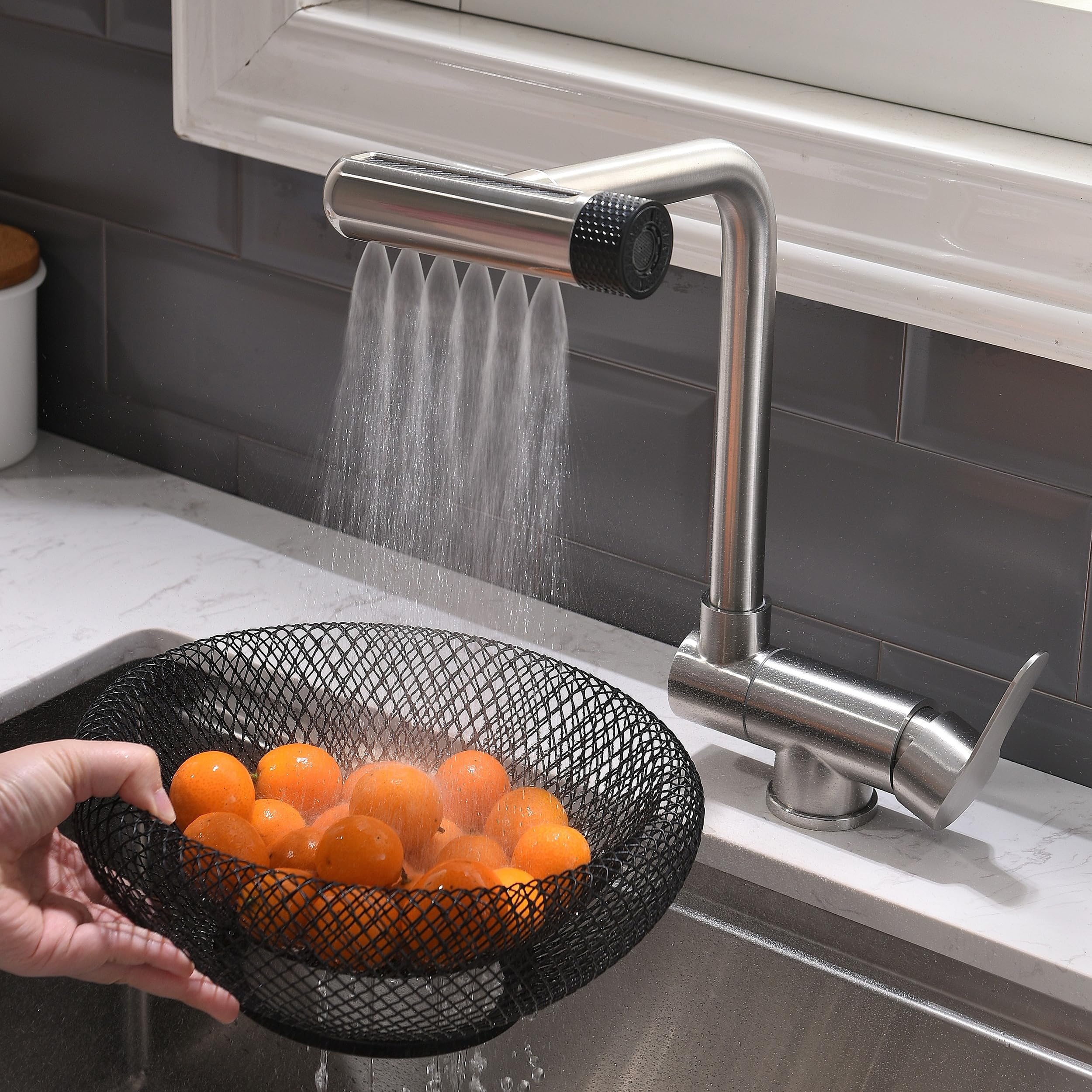 Rubinetto da cucina pieghevole, 4 modalità di spruzzatura dell'acqua, ad alta pressione, per davanzale, in acciaio inox 304