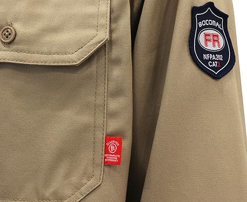 Miniatura 67 de BOCOMAL FR Shirts 6.25oz Camisas de soldadura ligeras Camiseta ignífuga para hombre ignífuga Rojo/Blanco,Gris,claro,Azul marino con broche