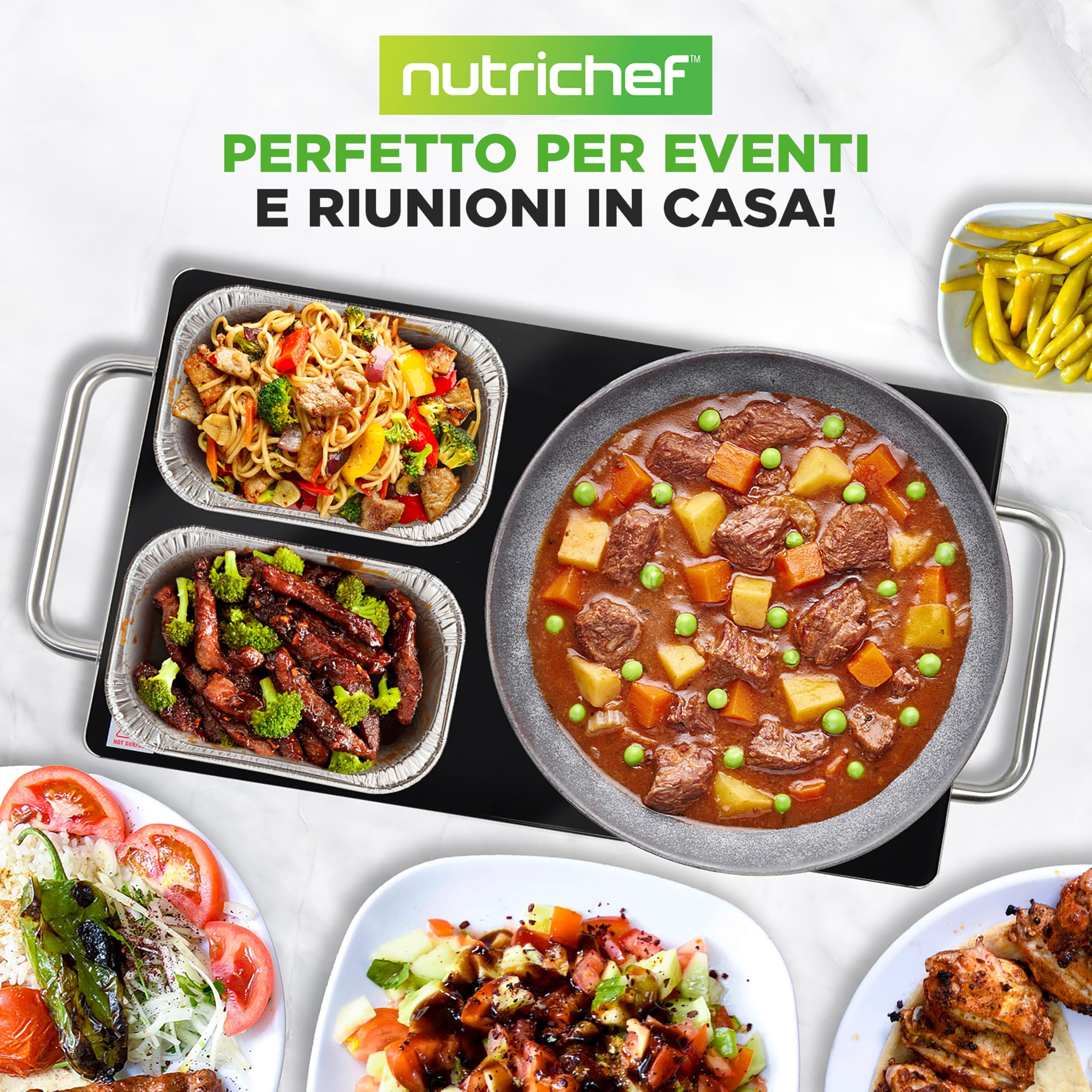 NutriChef Piastra Elettrica Scaldacibo Elettrico Portatile per Tortillas 50,8 x 30,5 cm, Buffet, Ristorante, Festa, Cena, Casa e Cucina, fino a 93 °C