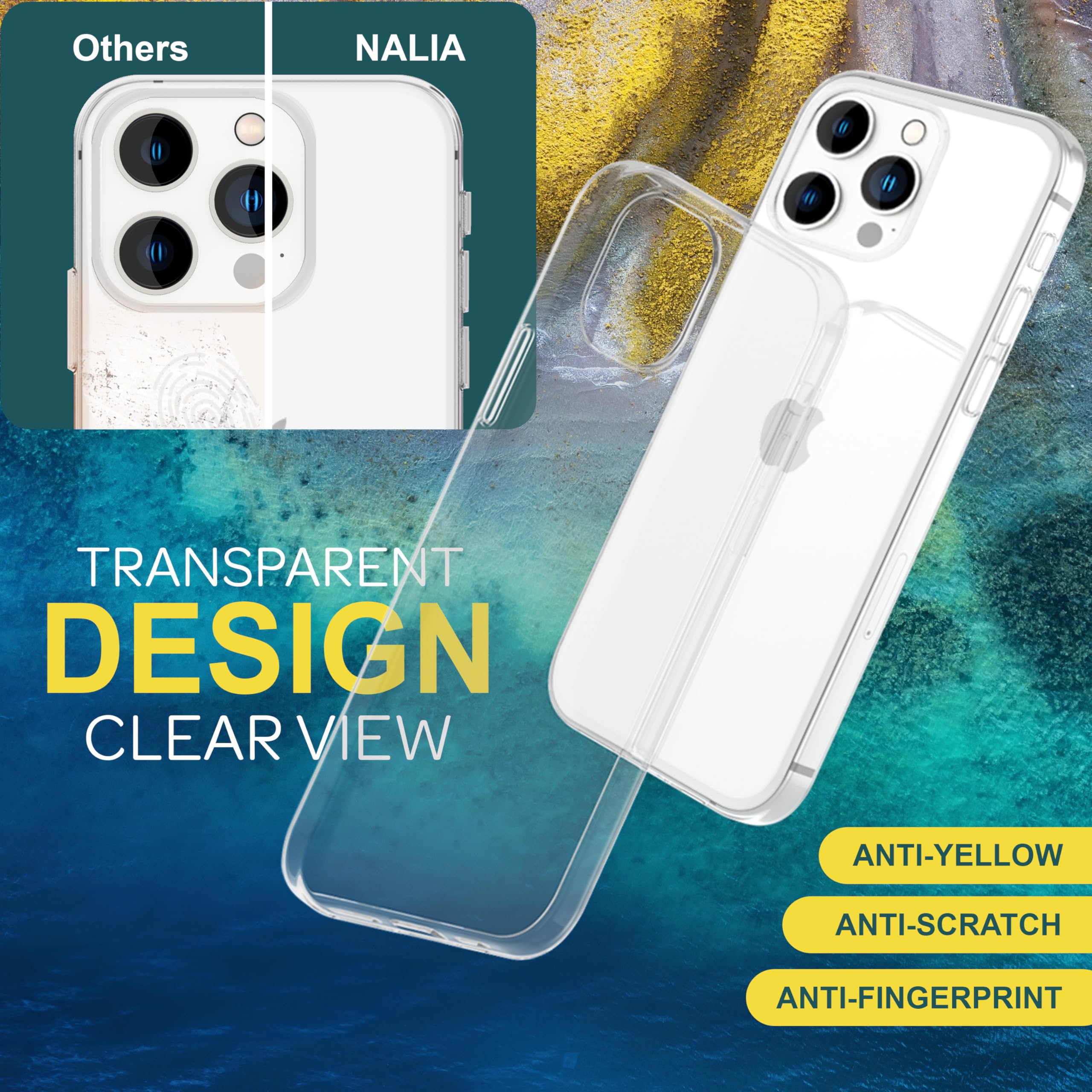 NALIA Cover Trasparente Per IPhone 13 Pro - Silicone TPU Anti-Giallo, Sottile E Antiurto, Morbida