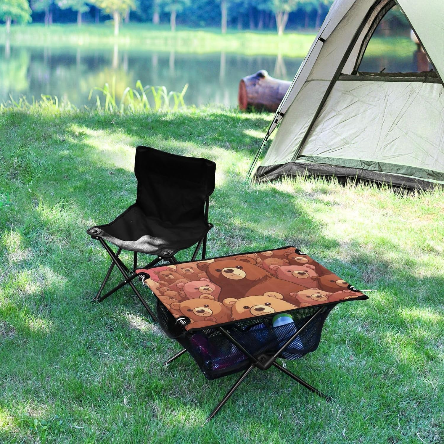 Folding Tables Cartoon Bear Collapse Picninc Table with Carry Bag for Dining Hiking Fishing