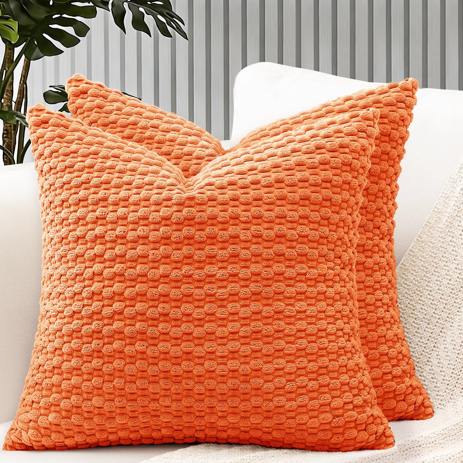 HOMTRYLIC Cushion Covers 45x45 cm Set of 2 Soft Corduroy Decorative Throw Pillows Covers Boho Pillow Cases Farmhouse Pillowcases for Sofa Bed Couch Home Decor, Orange