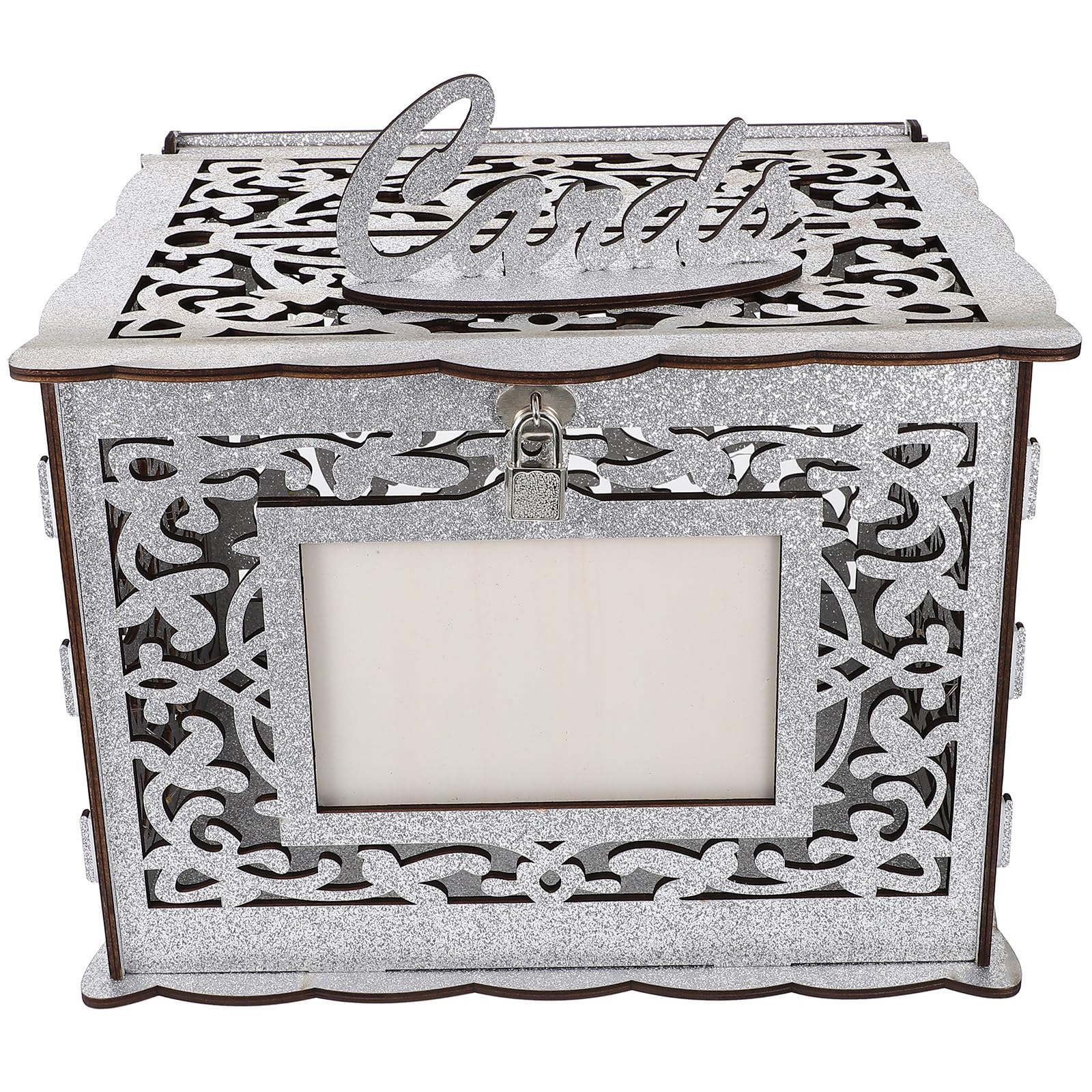 Caja de tarjetas de boda de madera noble STOBAZA con marco decorativo premium 1