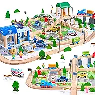 172Pcs Wooden Train Set for Toddlers, Wooden Train Track - Expandable and Changeable, Safe Educational Train Toys Gift for Boys & Girls Kids Ages 3-5 4-8, Compatible with All Major Brands