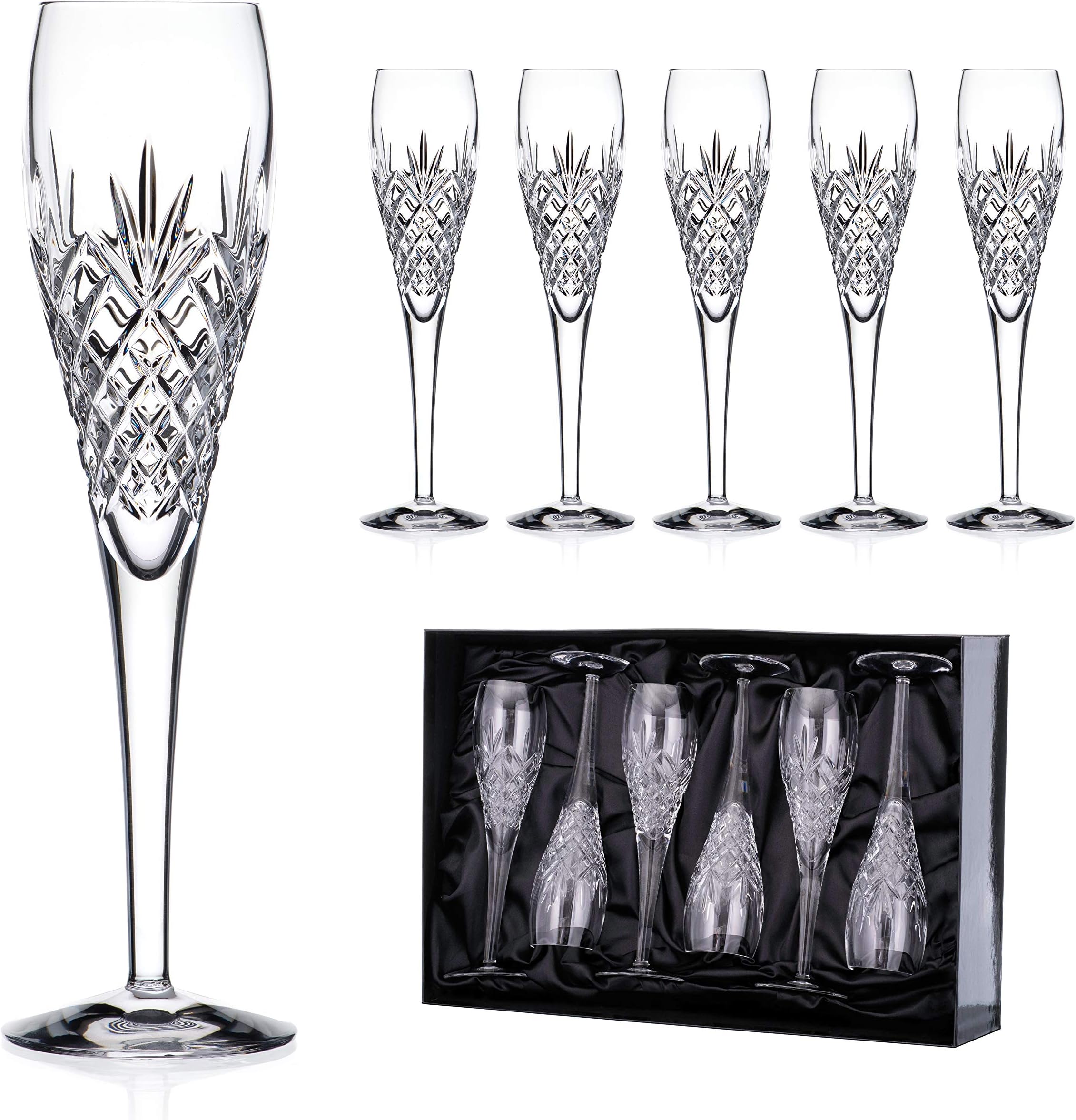 Duyoku 6 Speymore Crystal Champagne Flutes - Satin Presentation Box