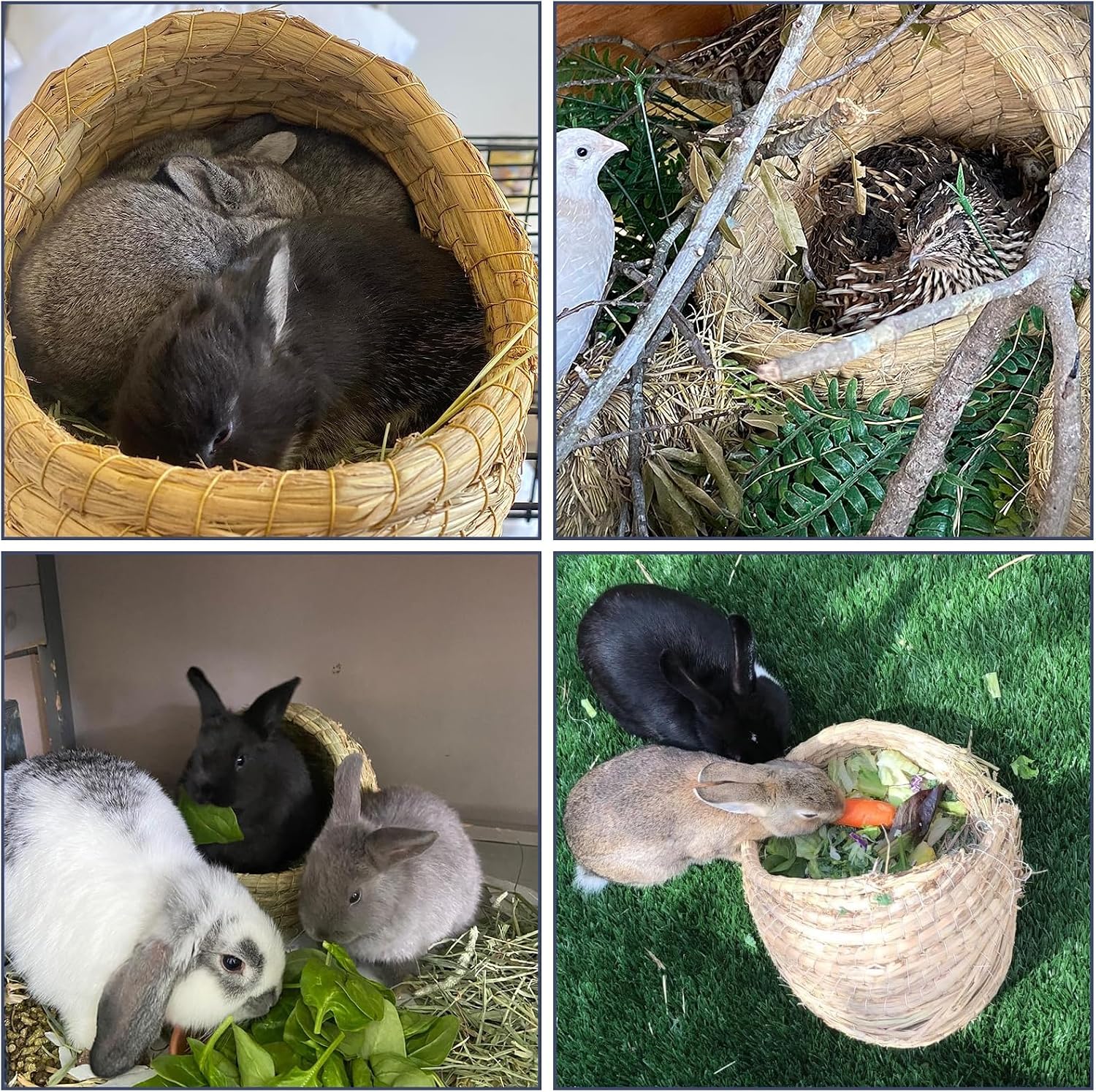 kathson Rabbit Grass House Bunny Woven Hay Bed Guinea Pig Hideout Hand Woven Natural Grass House for Hamster and Small Animals with Hay Chew Balls Toys