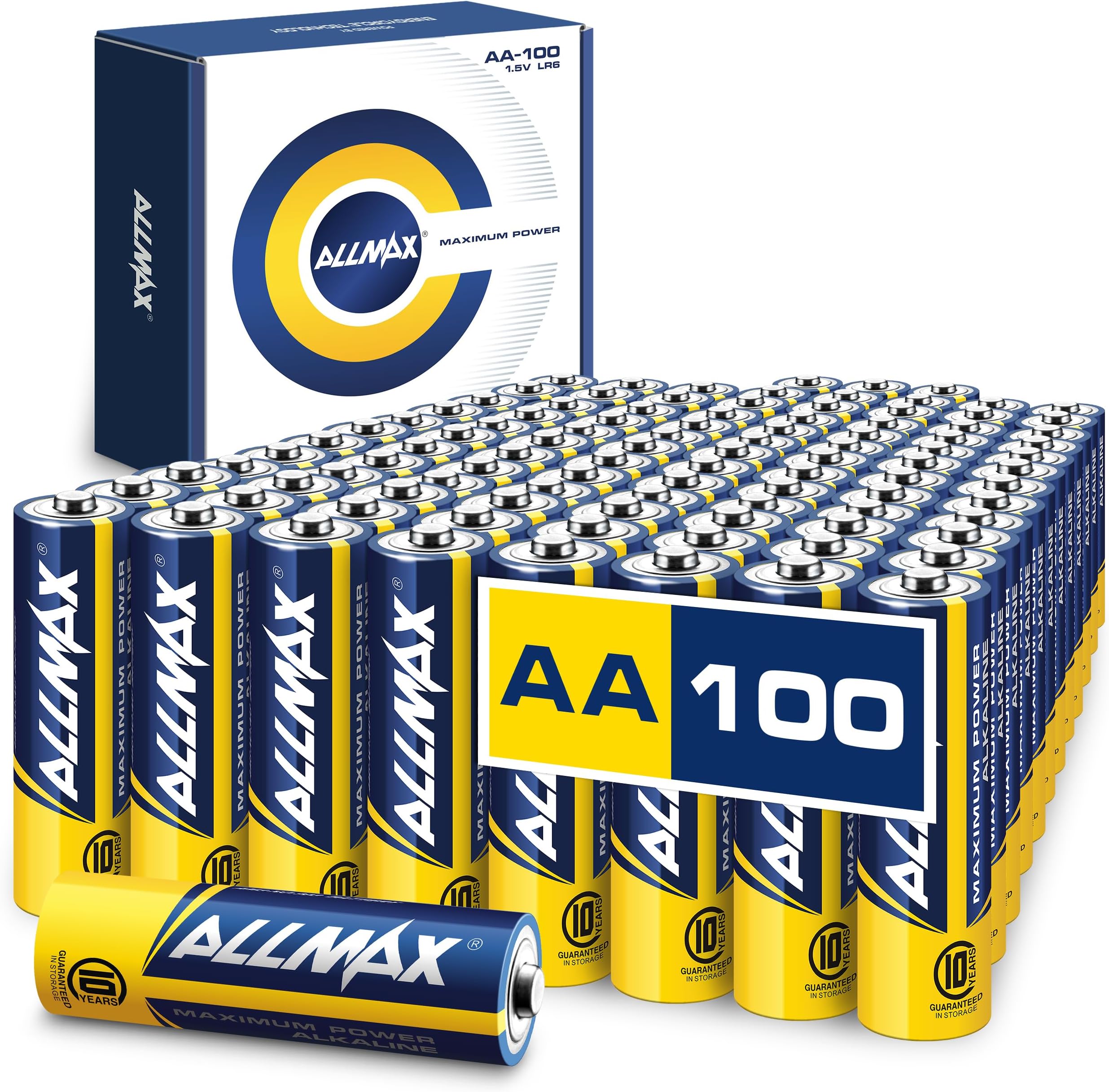 Allmax AA (LR6) Maximum Power Alkaline Double A Batteries (100 Count) – Ultra Long-Lasting, Leakproof Design, 10-Year Shelf Life, Maximum Performance (1.5V)