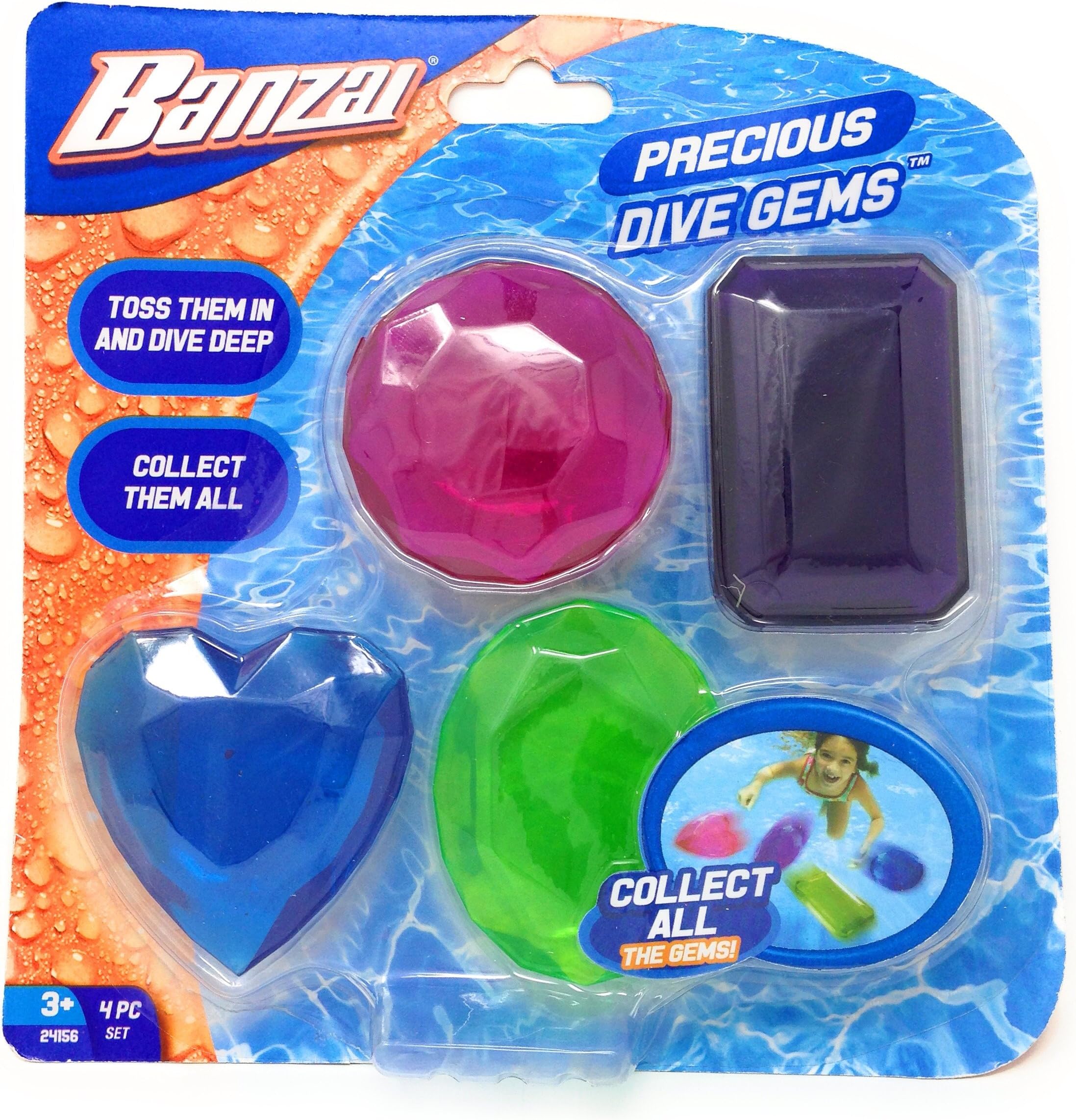 BANZAI Precious Dive Gems 4 Pack, Diving Toy for Water, Pool Diving Toy