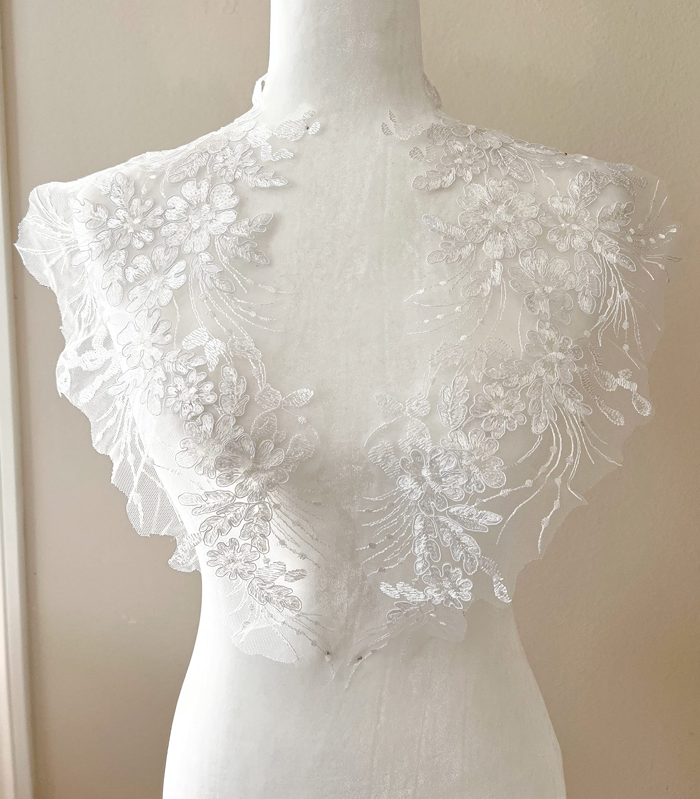 PEPPERLONELY Spitzen-Pailletten-Blume Zum Aufnähen – 1 Paar, 42x20 Cm, Champagner, Für Hochzeitskleider & Braut-Accessoires
