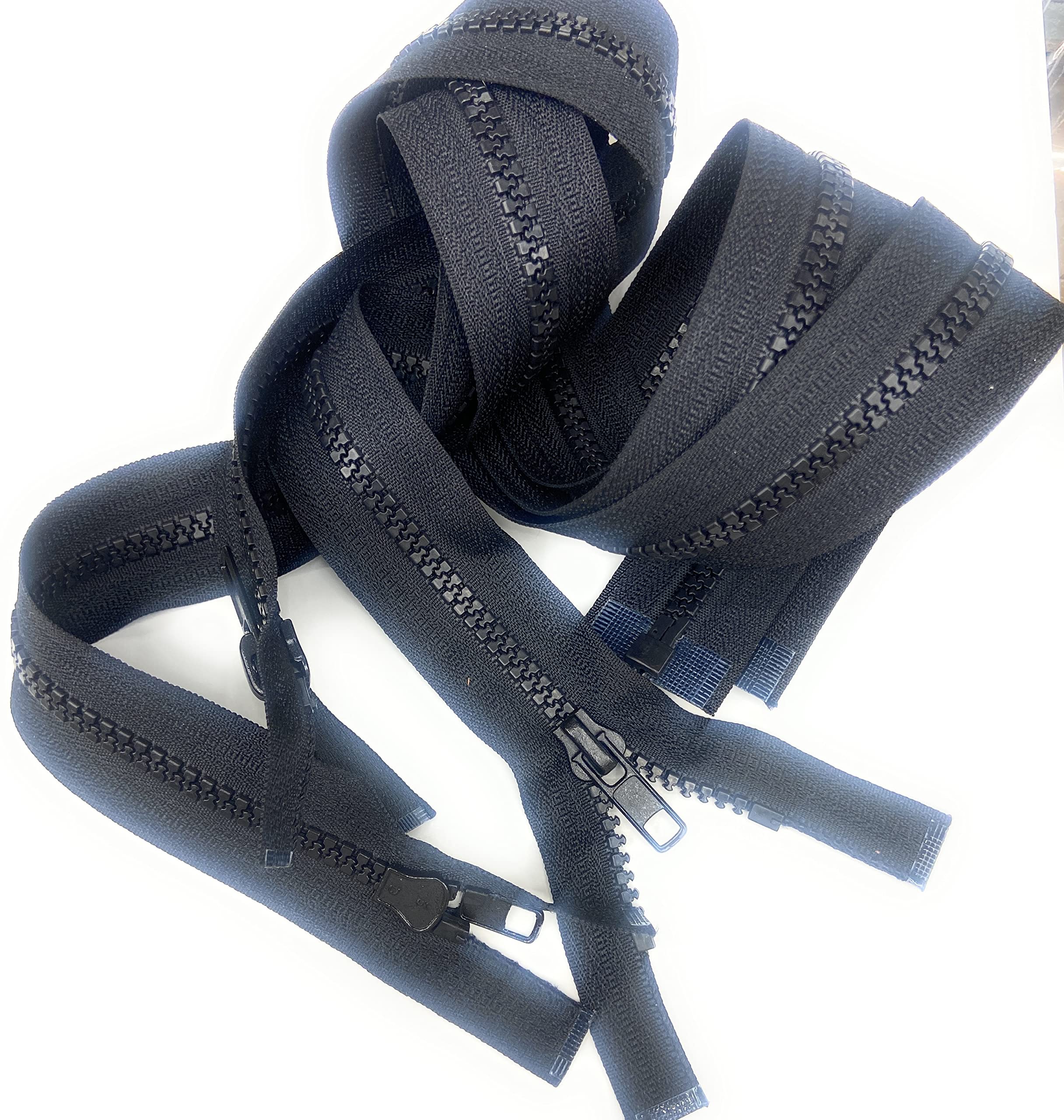 24-Inch Heavy Duty Plastic Zipper - Black Separating Zipper For Sewing & Crafts (3mm Tooth)