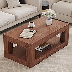 GOOBED Modern Coffee Tables for Living Room with Storage, Farmhouse 2-Tier Rectangular Coffee Table, 39.4" Coffee Table with Ample Storage Ideal for Living Room Home Office, Gray Wash