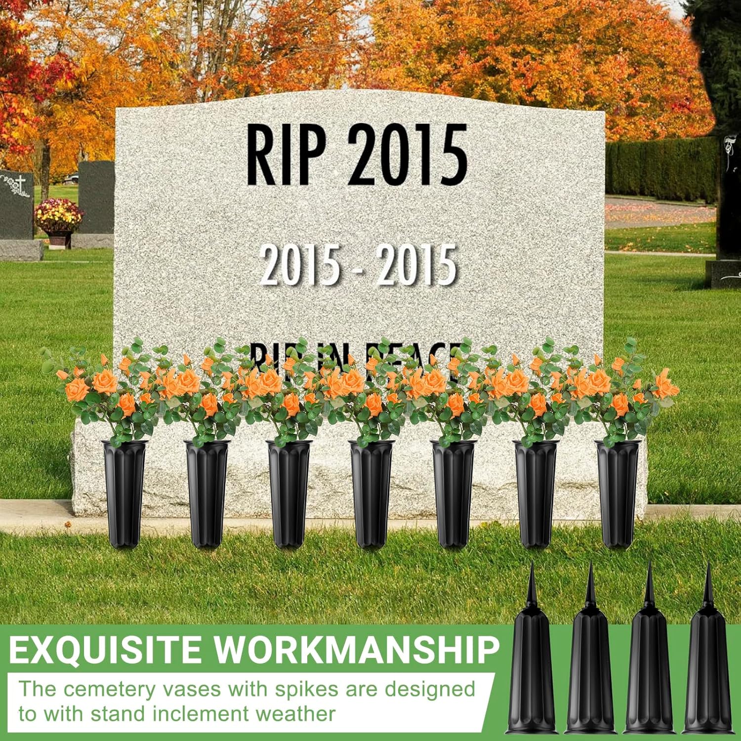20 Pack Cemetery Vases with Spikes,Plastic Vases for Flowers,Grave Decorations for Cemetery,Grave Flower Holder,Memorial Floral Vase(Black)