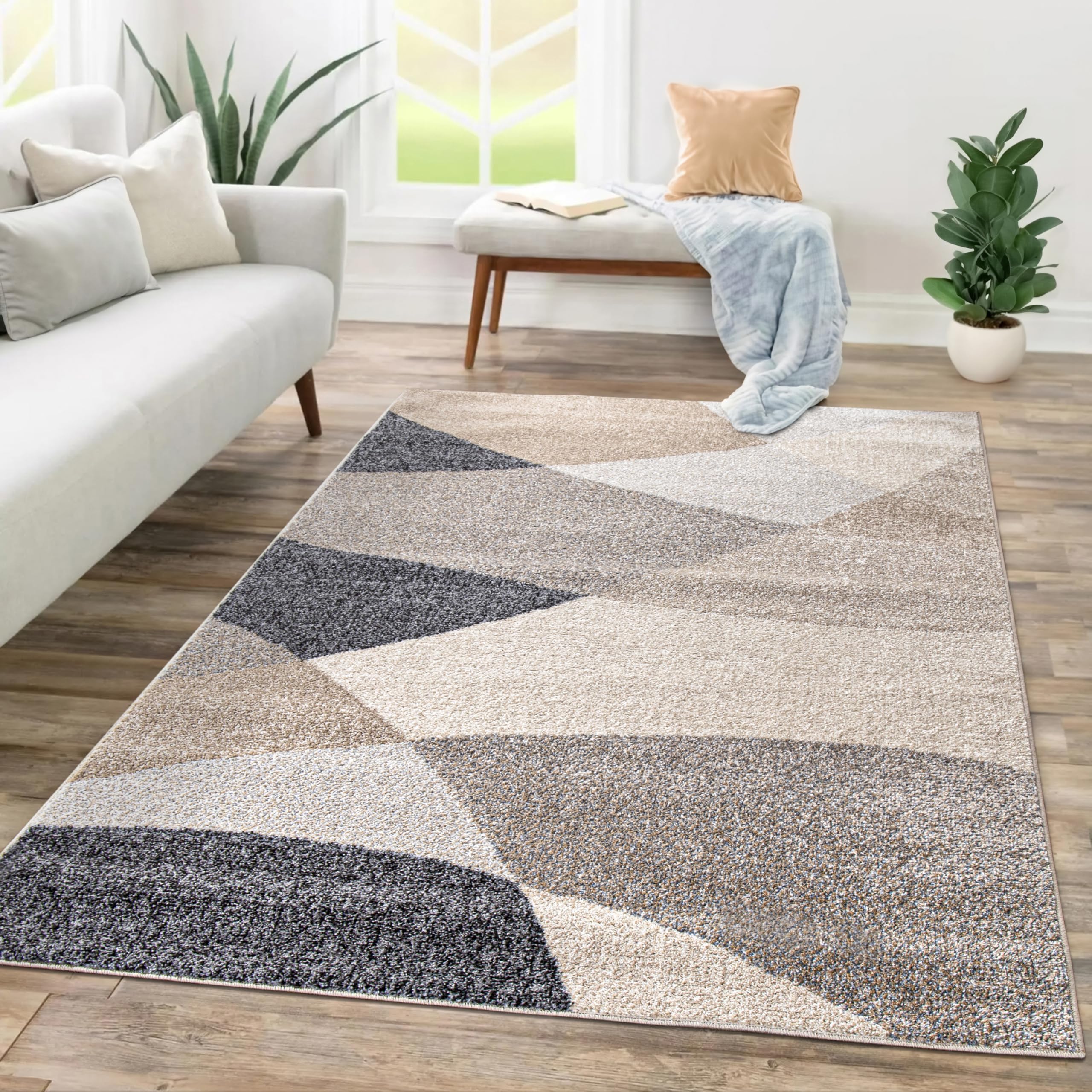 Paco Home Alfombra Salon De Habitacion Pelo Corto Motivo Abstract Dibujo Geometrico Diseño Ondas, tamaño:160x220 cm, Color:Beige 3