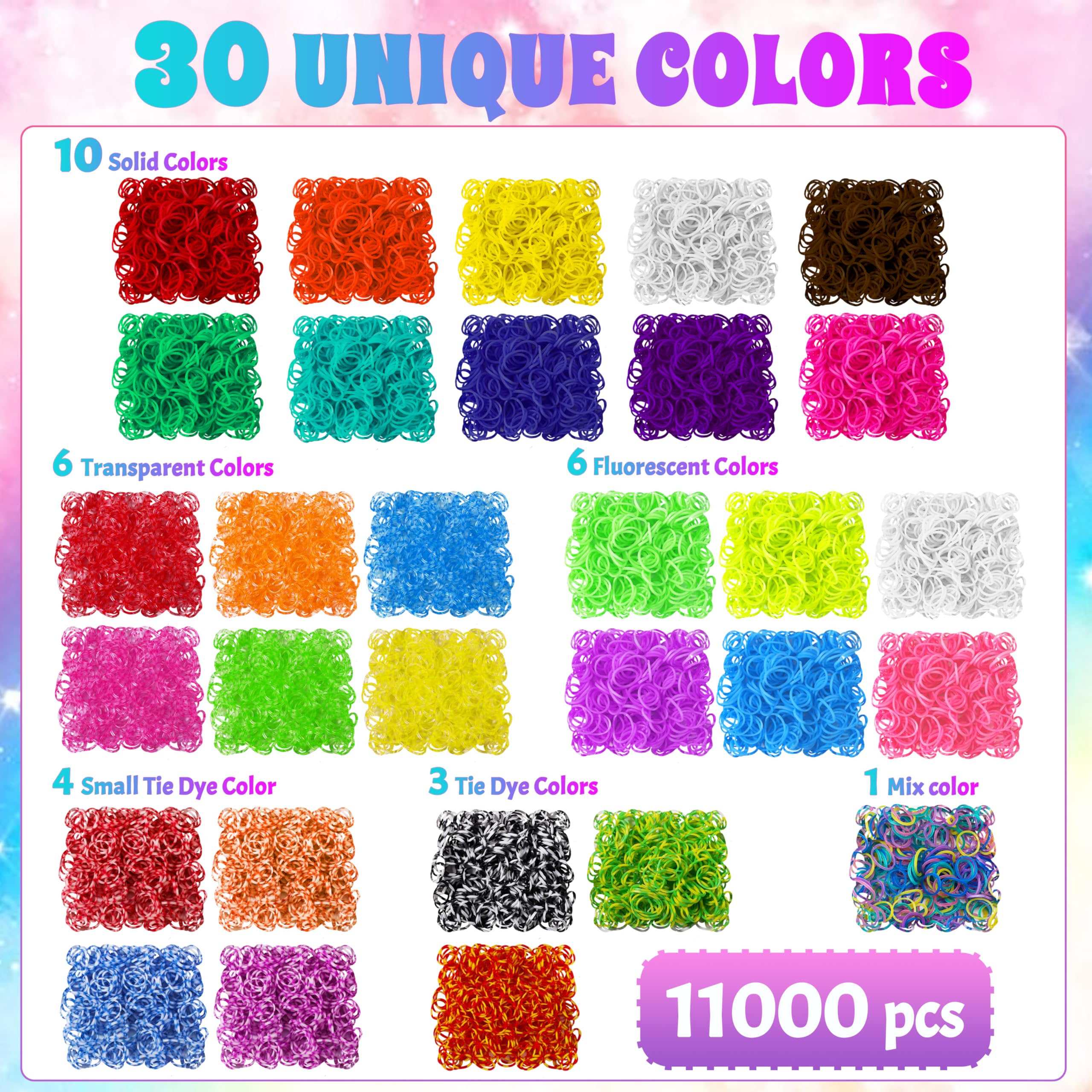 LUZOON Elastici per Braccialetti Kit XXL, 12000+ PCS 30 Colori Kit Braccialetti Bambina Loom Bands Con Scatola a Tre Strati Fai da te di Gomma Bracciale Compleanno di Regalo (Viola)