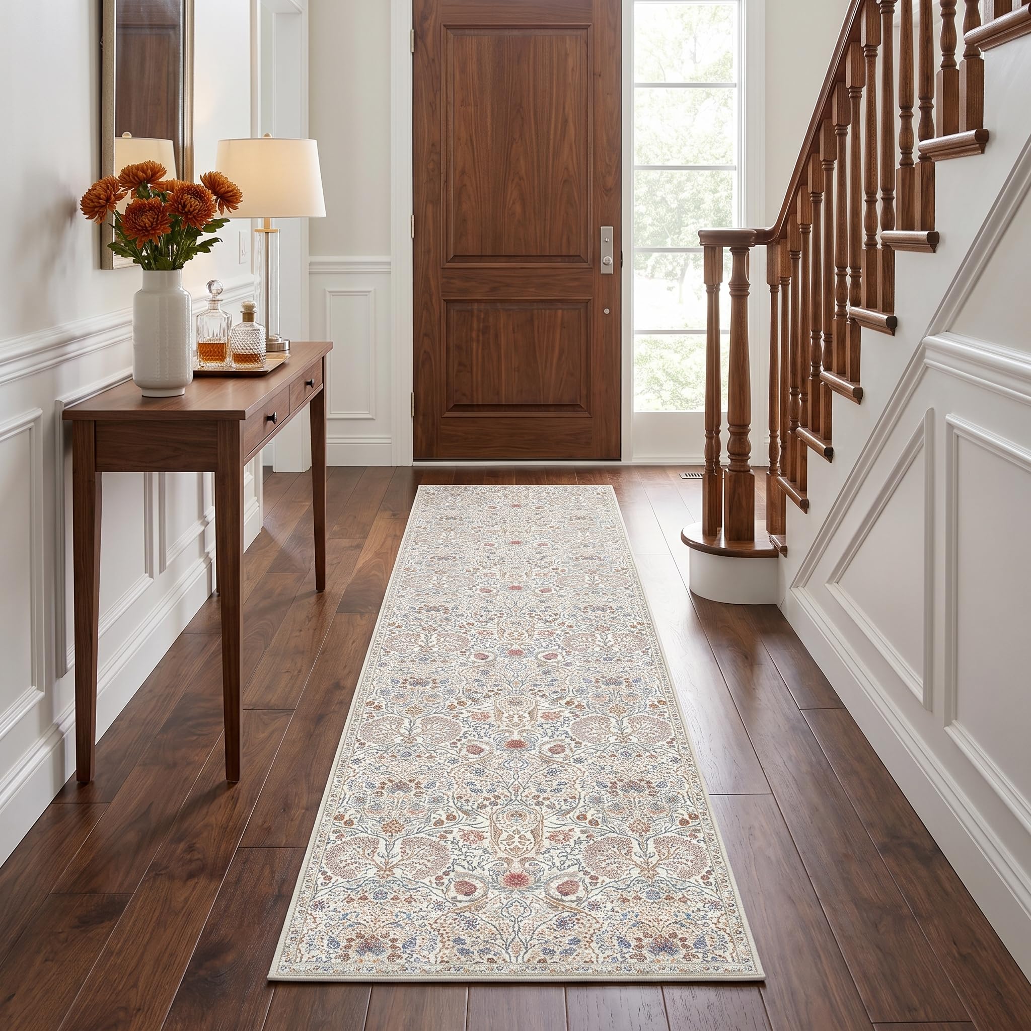 Decoranddecor Floral Washable Hallway Runner Rug 60x240cm Non-Slip