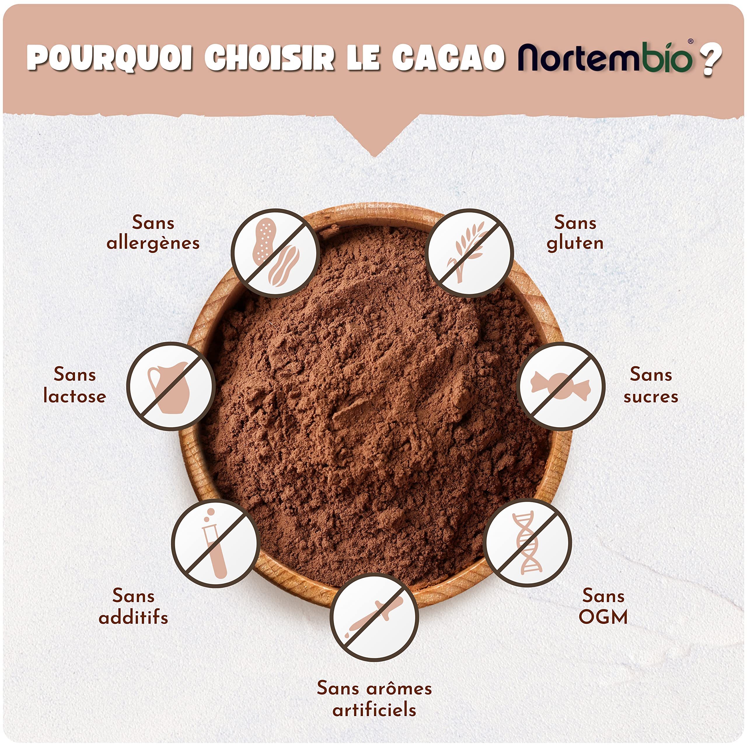 Nortembio Cacao en Poudre 400 g · Cacao Pur Dégraissé Biologique · Sans Sucres, Sans Gluten, Sans Lactose, Végan. Idéal pour la Pâtisserie et les Boissons Gourmets.