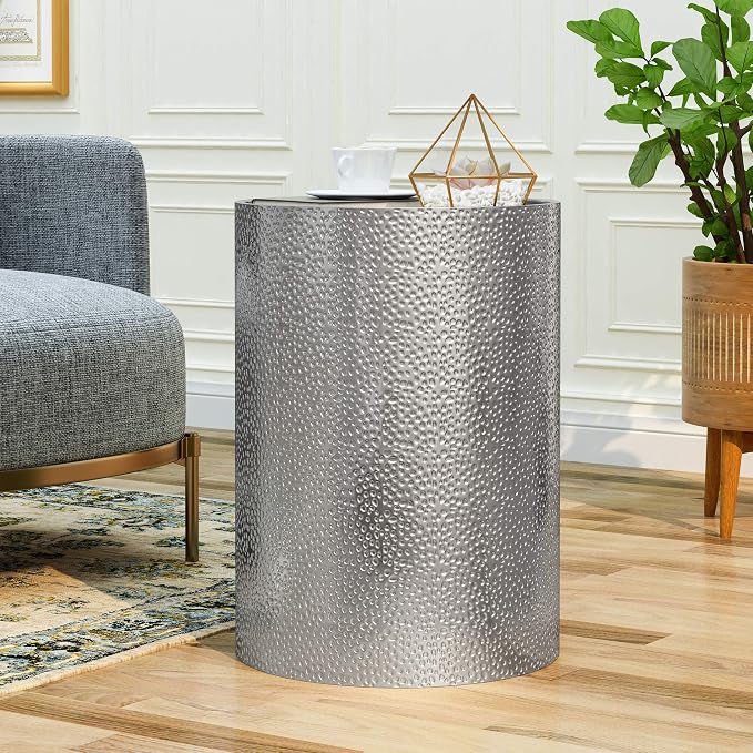 Christopher Knight Home round metallic accent table for chrome living room decor