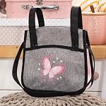 Bayer - Poupées jumelles Pram Xeo - Transport, Poussette, réglable en hauteur, Poignée réversible avec sac - Poupées jusqu'à 18” - Âge 3+ - Papillon rose gris - 26733AA