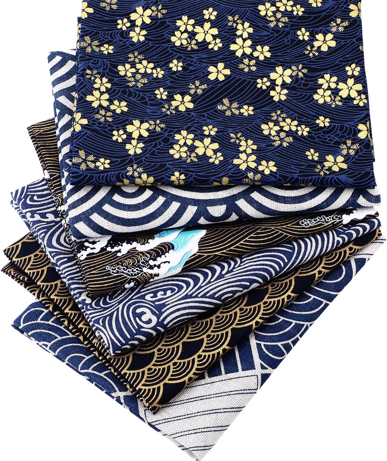 6 Pieces Japanese Fat Quarters Quilting Fabric Bundles 19.7 x 15.7 Inch, Japanese Sea Wave Fat Quarters, Quilting Sewing Fabric for Face Protectors Crafting Projects