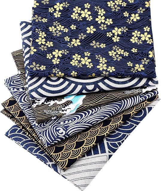 6 Pieces Japanese Fat Quarters Quilting Fabric Bundles 19.7 x 15.7 Inch, Japanese Sea Wave Fat Quarters, Quilting Sewing Fabric for Face Protectors Crafting Projects