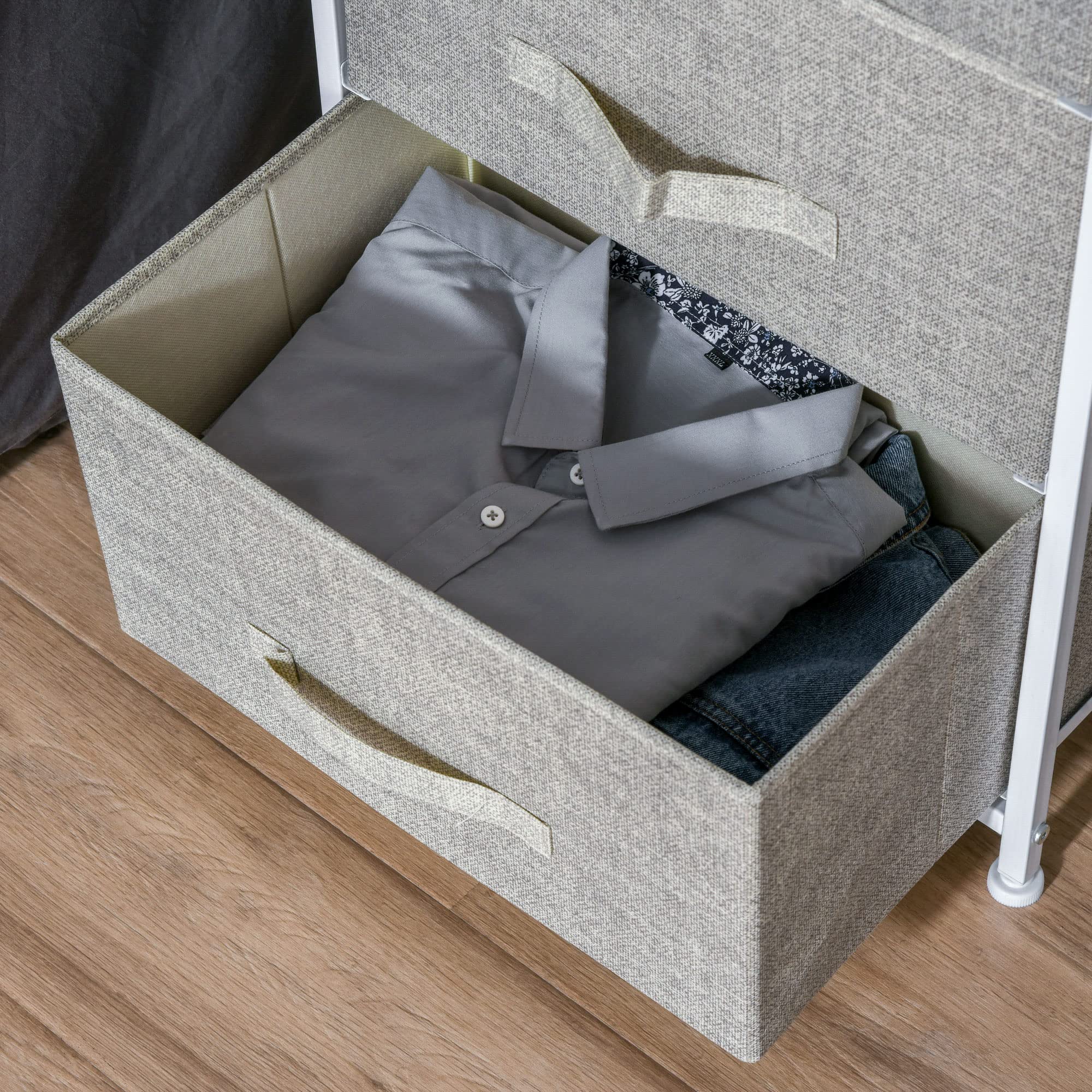 HOMCOM Cómoda con 3 Cajones de Tela, Cómoda para Dormitorio, Marco de Acero, Cajonera para Salón, Oficina, Vestidor, Gris