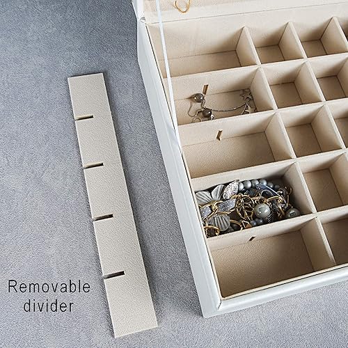 Vista 5 de Frebeauty Organizador de aretes, joyero clásico, 50 ranuras, estuche de almacenamiento de joyas de doble capa con 6 ganchos para collar y bolsillo