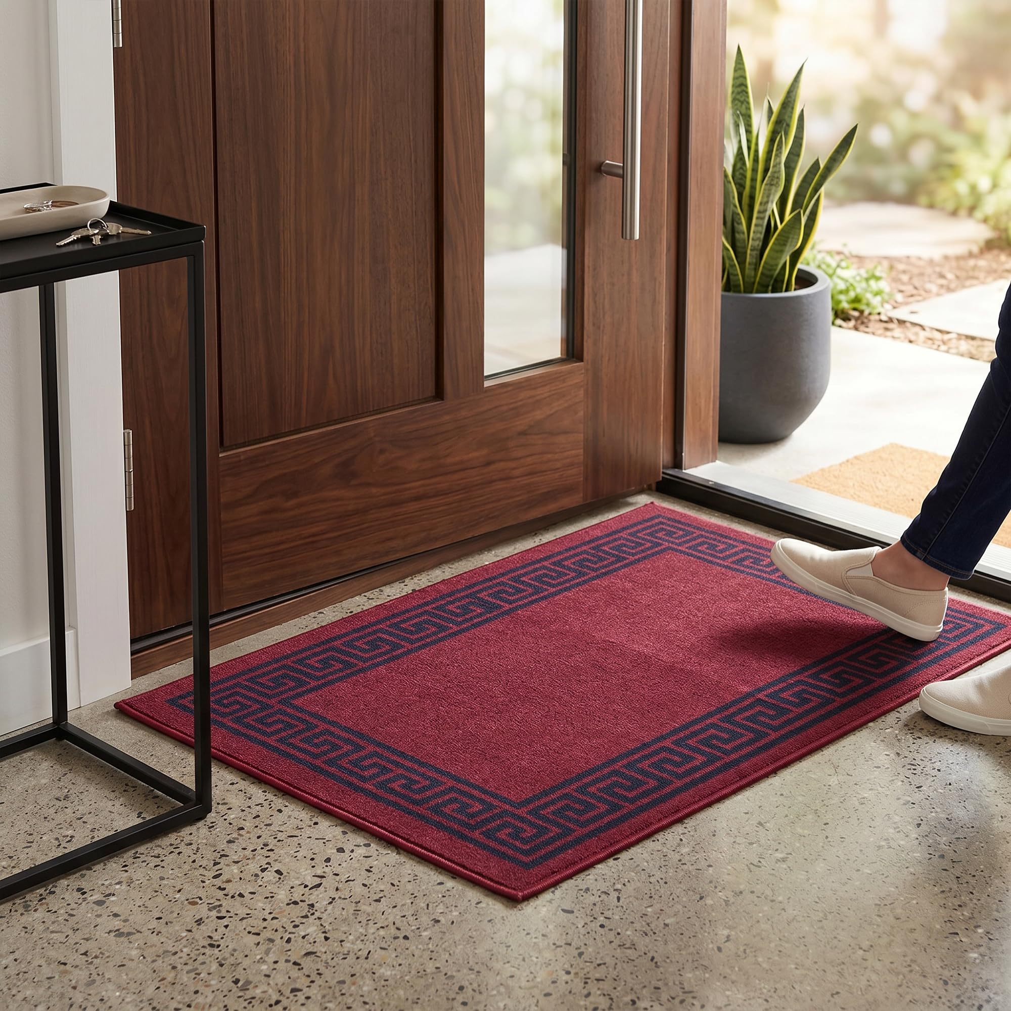 Fit Even Greeky Door Mat – Non-Slip Washable Doormat, Heavy Duty Welcome Dirt Trapper, Water Absorbent Floor Mat for Indoor/Outdoor Use, Front Entrance, and Kitchen (Red & Black, 40x60 cm)