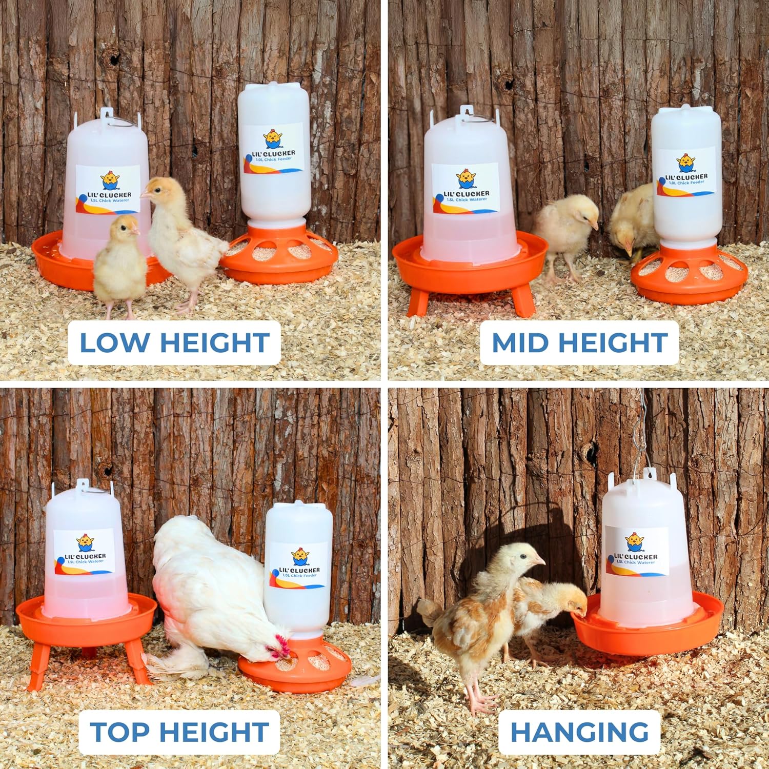 Lil'Clucker 1L Chick Feeder, 1.5L Chicken Waterer - No Leakage Chick Feeder and Waterer Kit, Hanging Baby Chick Waterer, Durable Chicken Water Feeder, Chicken Feeder and Waterer Set, Poultry Waterer