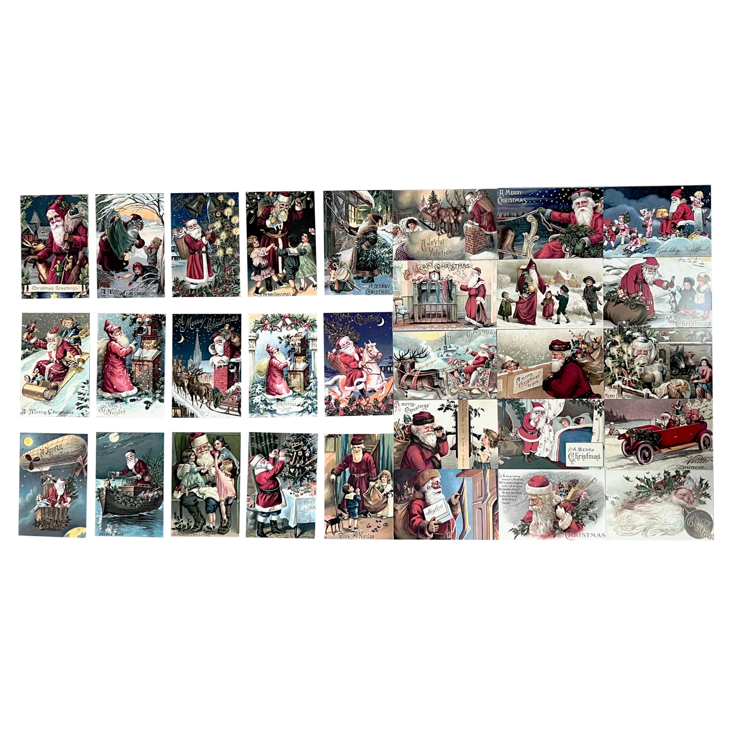 REMIFA Vintage Christmas Postcards Set of 30-4x6 Retro Greeting Cards with Santa, Reindeer, and Christmas Trees Perfect for Christmas Greetings or Wall Decor
