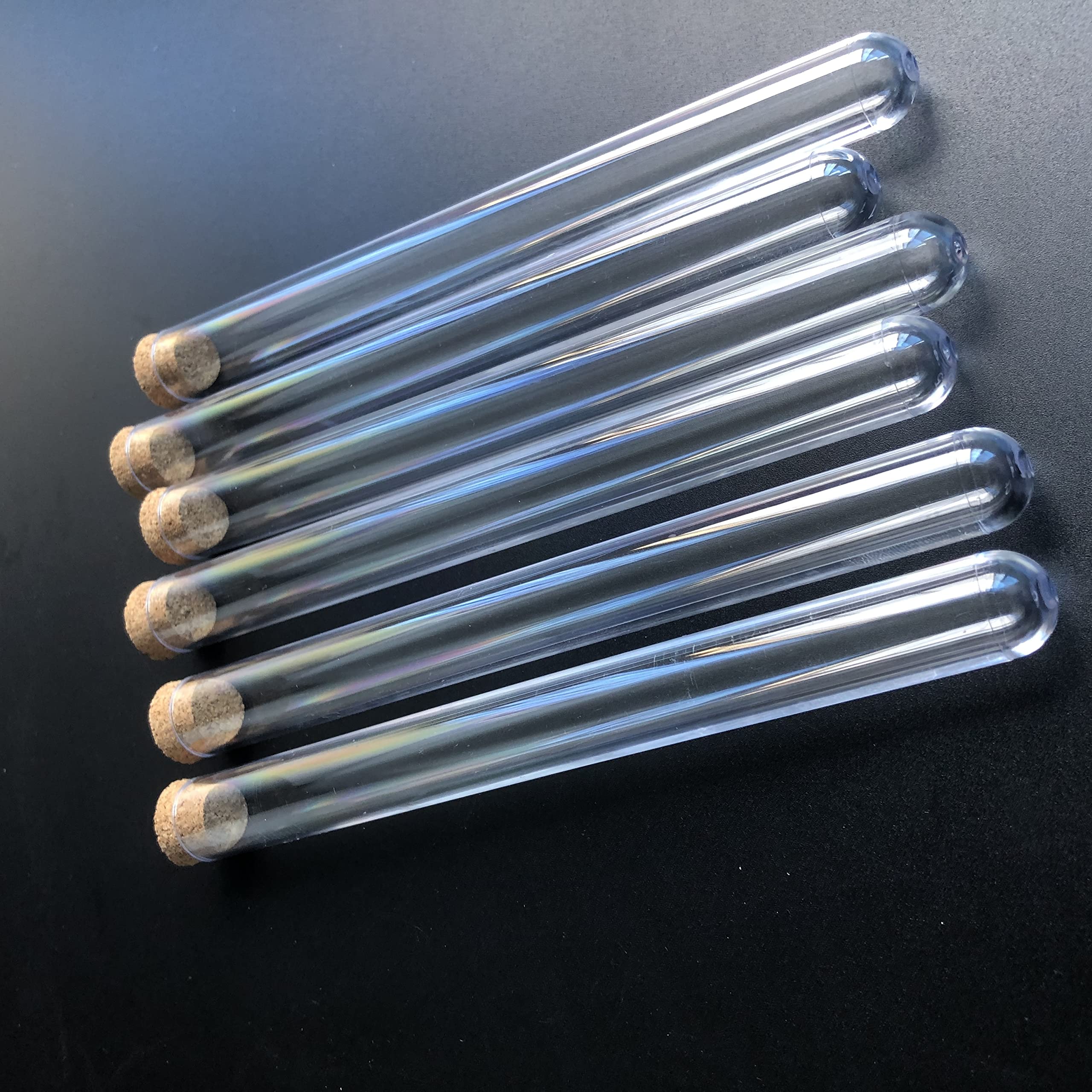 Kunststoff-Reagenzgläser, 50 Stück, 15 x 150 mm, Labor, durchsichtige Kunststoff-Reagenzgläser mit Korken, Stopfen, Kappen, Hochzeitsgeschenk, Geschenkröhre, Labor, Schule, Experiment, Kunststoff-Re