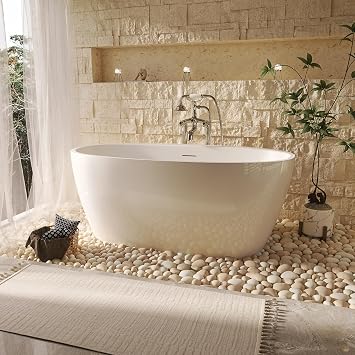 59" Acrylic Freestanding Tub, Soaking Tub, Bathtub for SPA, Integrated Overflow and Drain, cUPC Certified, Lustre White