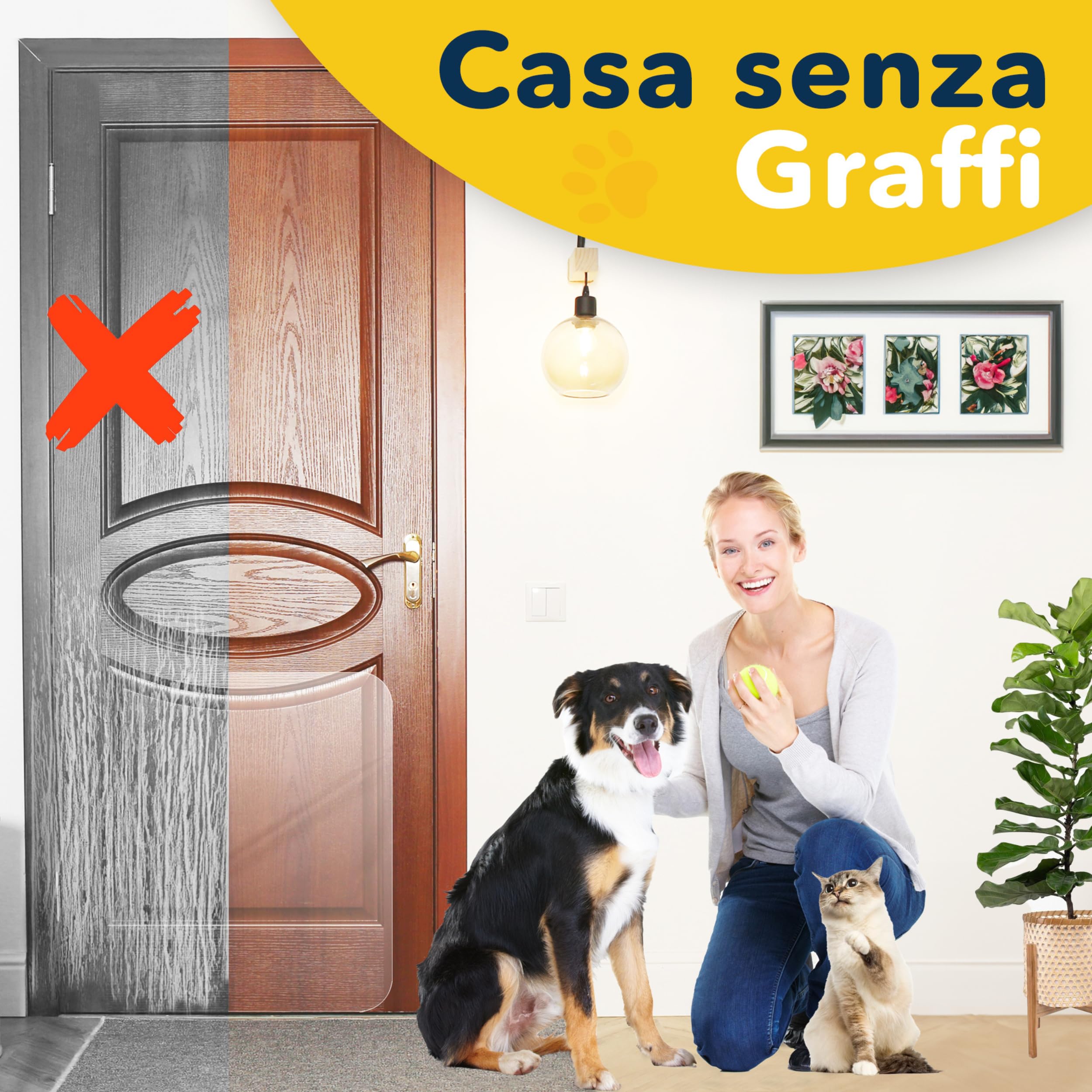 Protecto Proteggi Porta Graffi Cane Gatto 75 x 50 cm – Protezione Antigraffio Gatto Cane Resistente - Installazione Facile - Protezione Muro Trasparente Antigraffio - Mobili, Pareti, Porte, Finestre