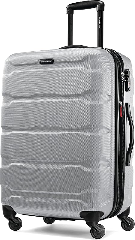 Samsonite Omni PC Hardside Expandable Luggage with Spinner Wheels, Silver, Checked-Medium 24-Inch