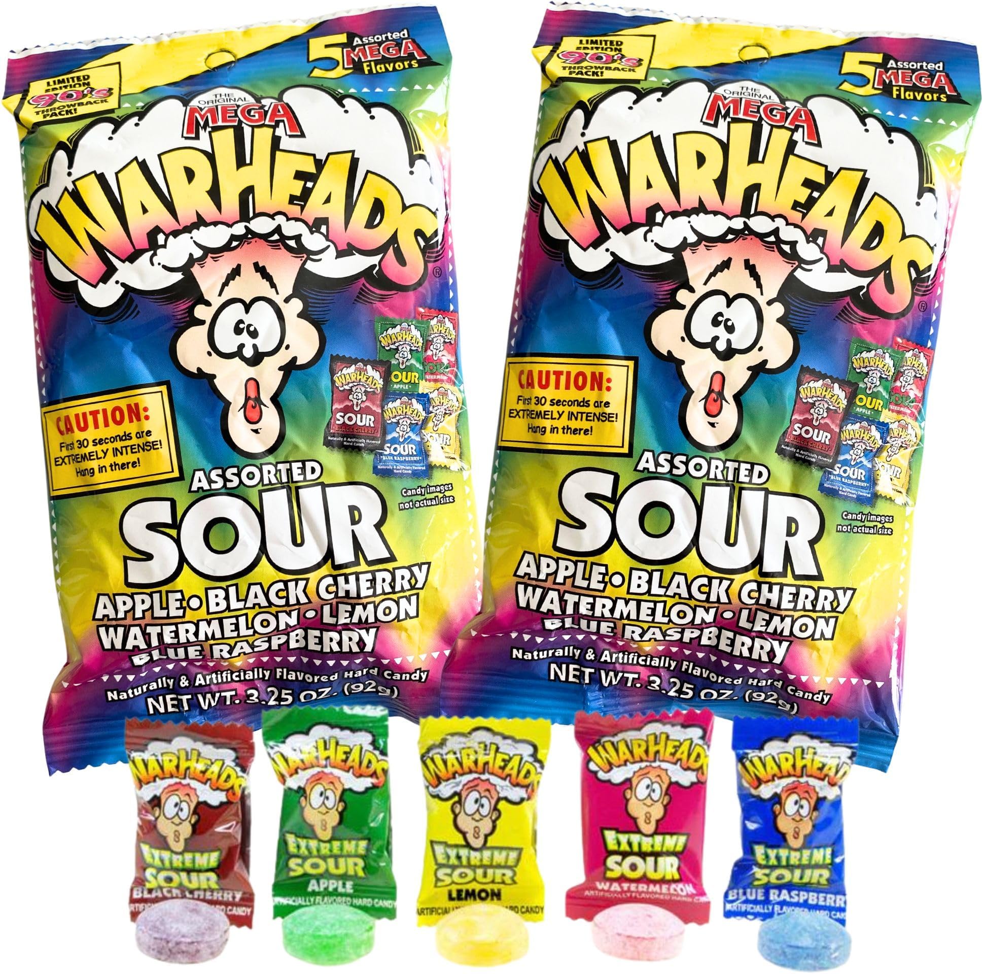 Generic Mega Warheads Extreme Sour Hard Candy LIMITED EDITION 90's Throwback, 3.25oz, Assorted Flavors - PACK OF 2