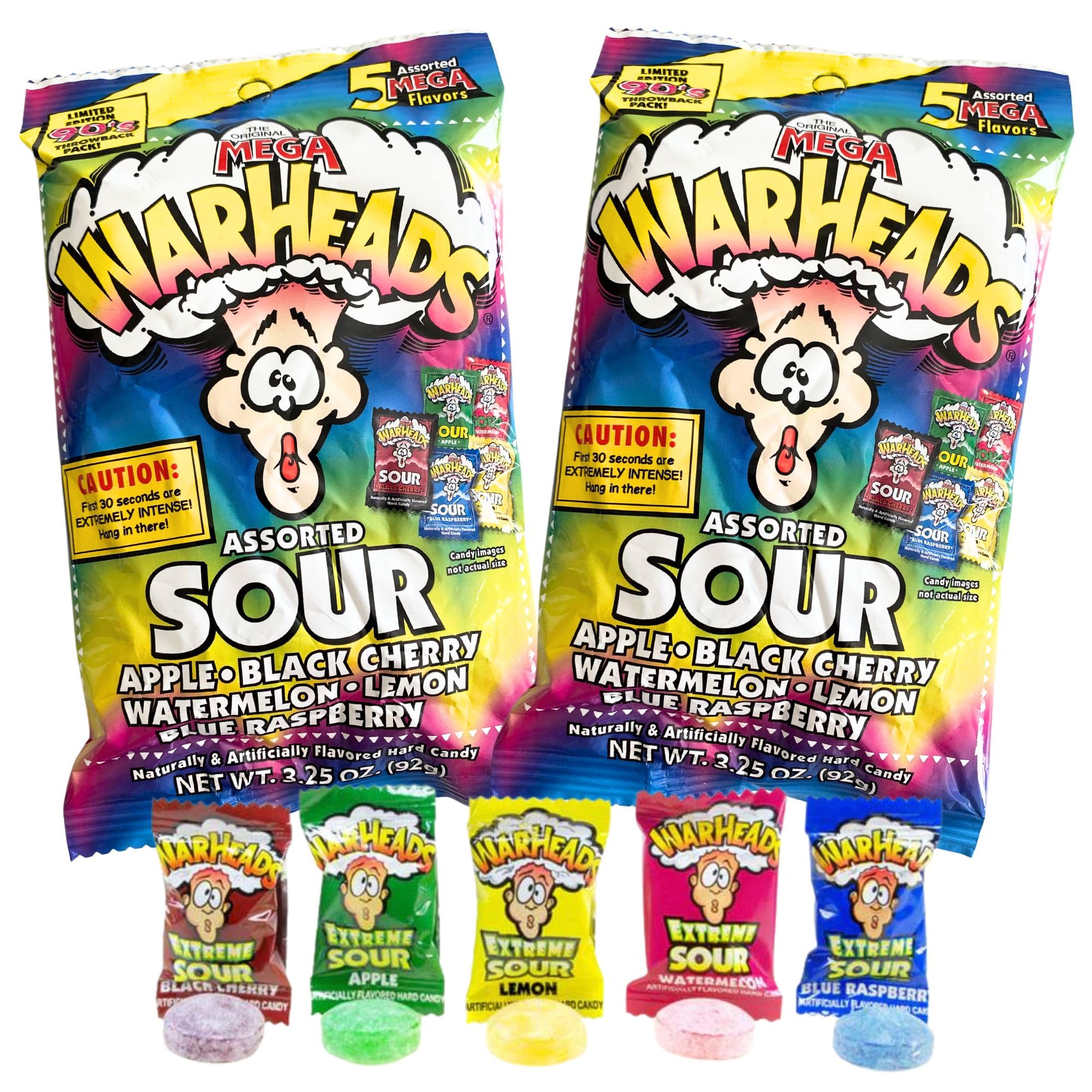 Generic Mega Warheads Extreme Sour Hard Candy LIMITED EDITION 90's Throwback, 3.25oz, Assorted Flavors - PACK OF 2