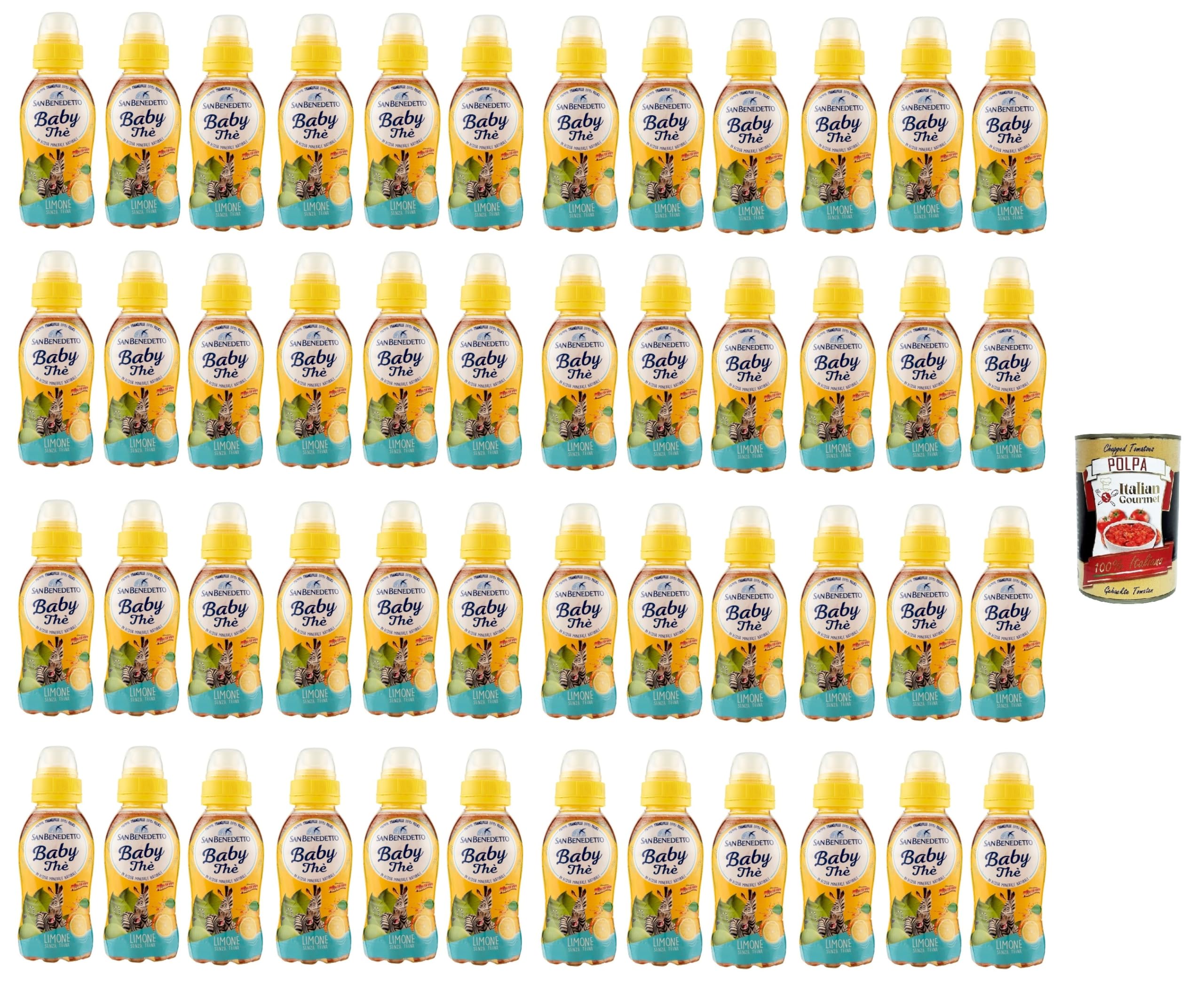 San benedetto Thè baby, the deteinato alla limone entcoffeiniert, Soft drink, lemon tea decaffeinated, Eistee zitrone PET 48x 25cl + Italian Gourmet polpa 400g