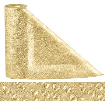 Anstore Table Runner Gold Roll 30 m 23 cm Wide Fleece Table Runner Wedding with 150 Decorative Hearts Table Runner with Coating Shiny Golden Tablecloths Decorative Fabric Birthdays Christenings Communion Christmas