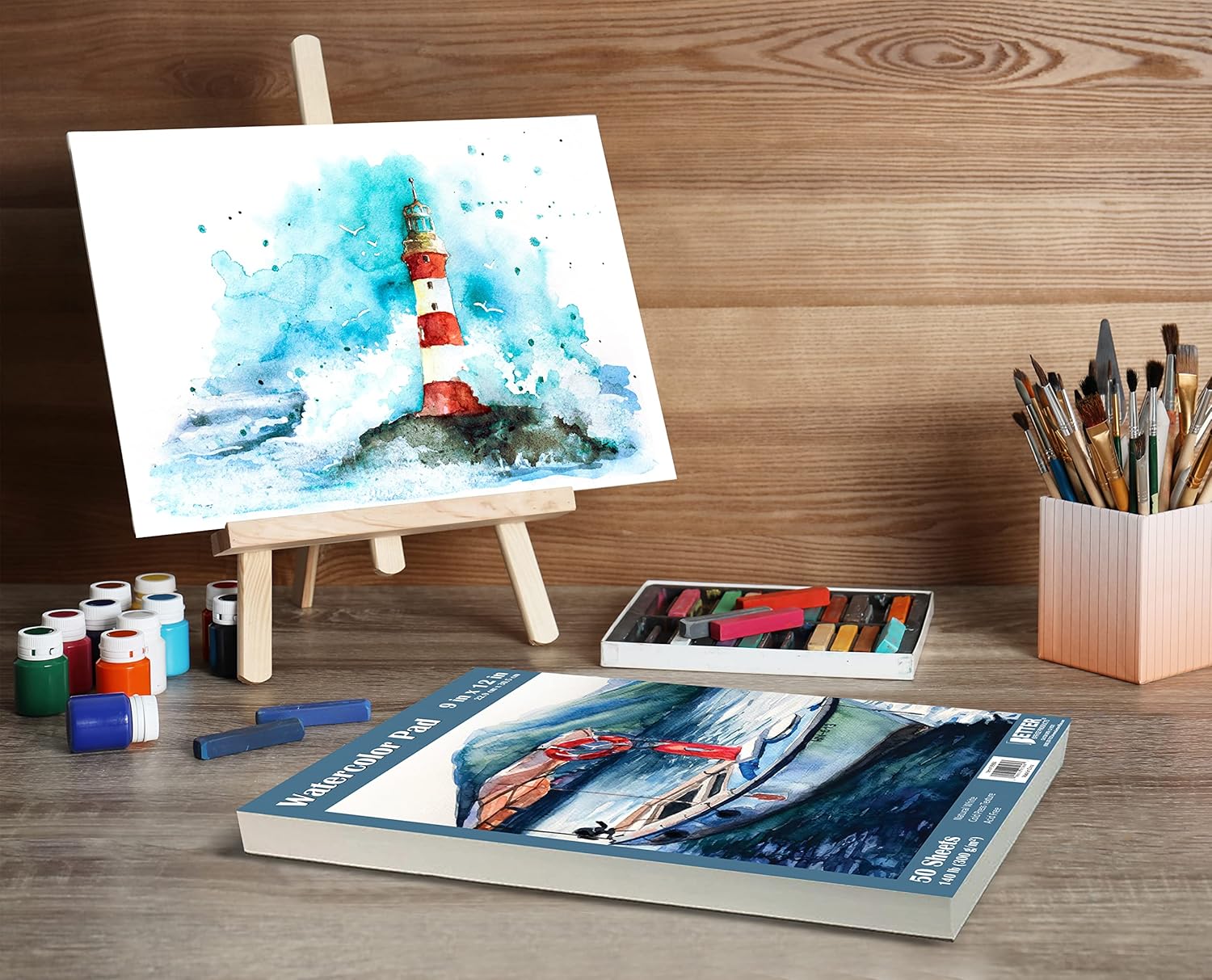 Better Office Products 9" x 12" Watercolor Pad, 3 Pack (150 Extra Heavyweight Sheets), 140 lb/300gsm, Gaouche Book with Fold-Over Cover, Gum Bound Easy Tear, Acid Free, Cold Press, Natural White
