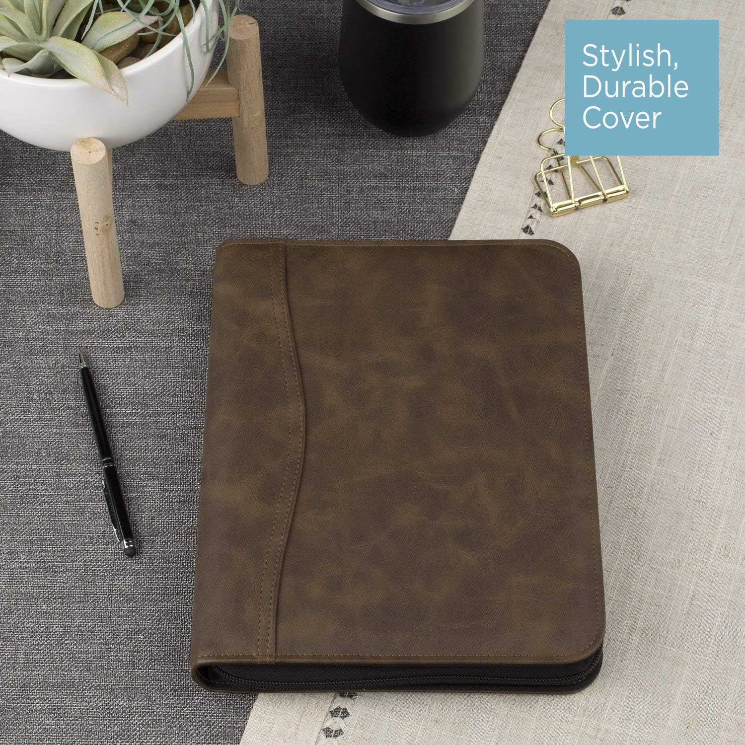AT-A-GLANCE Simulated Leather 2021 Undated Starter Set, 43184 DAY-TIMER, Desk Size, Distressed Brown (031-0140-04), 5.5 inches X 8.5 inches