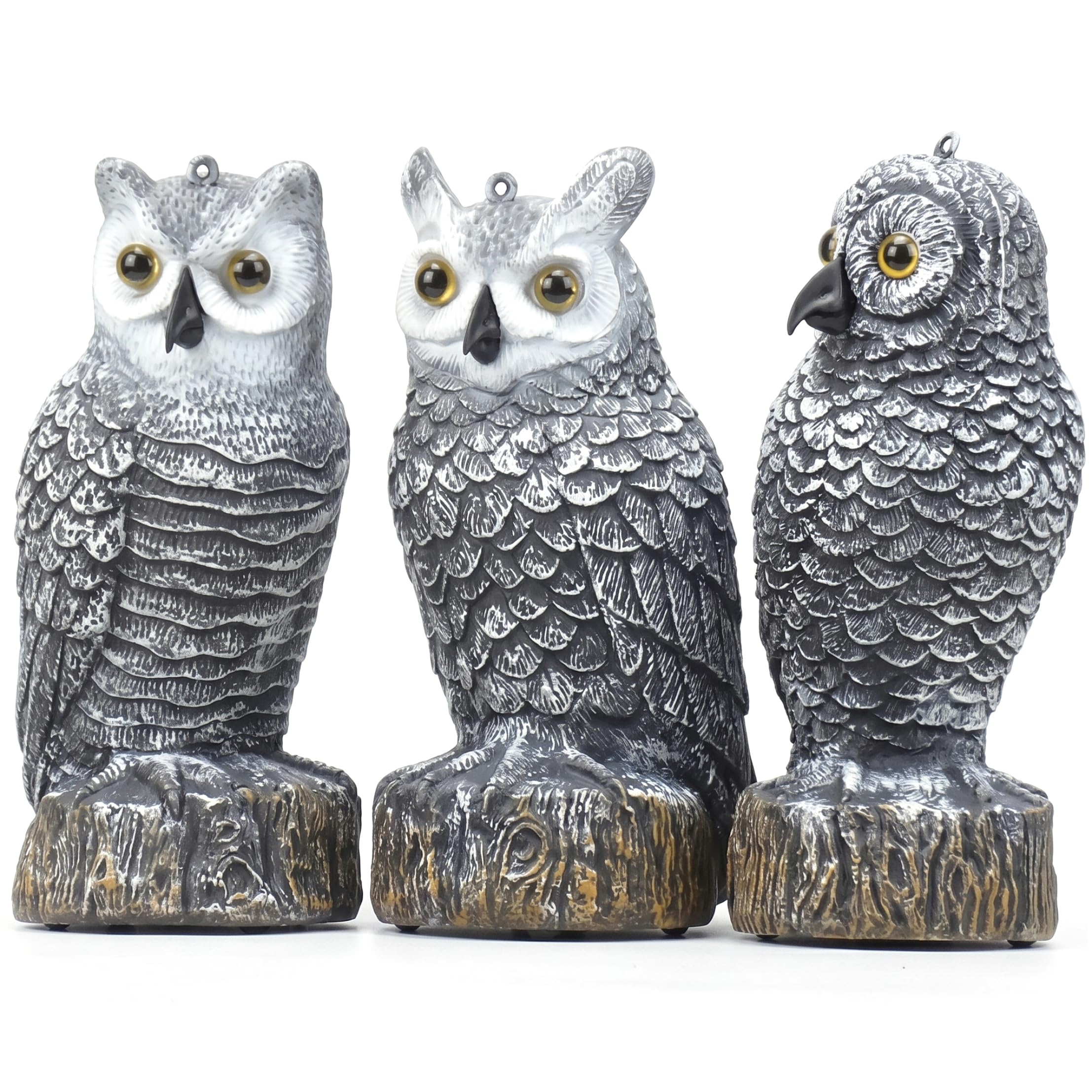 StaZamor 3PCS Realistic Plastic Owl Decoy Bird Scare Devices, Black & White Bird Repellent for Outdoor Gardens, Effective Deterrents to Scare Birds Away