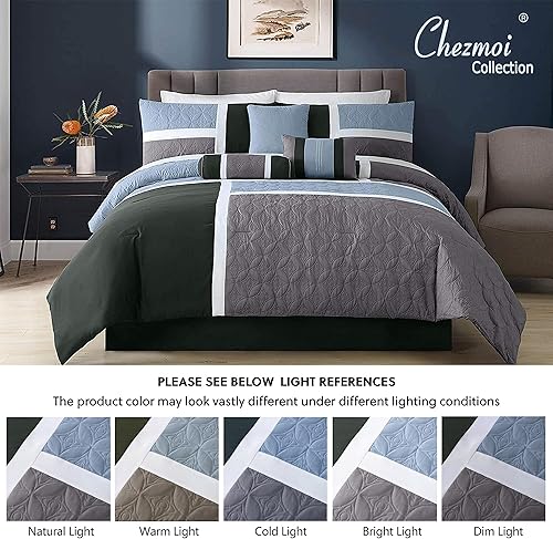 Vista 42 de Chezmoi Collection Upland - Juego de edredón acolchado de retales, 7 piezas, morado/negro/gris, tamaño matrimonial Púrpura/Negro/Gris