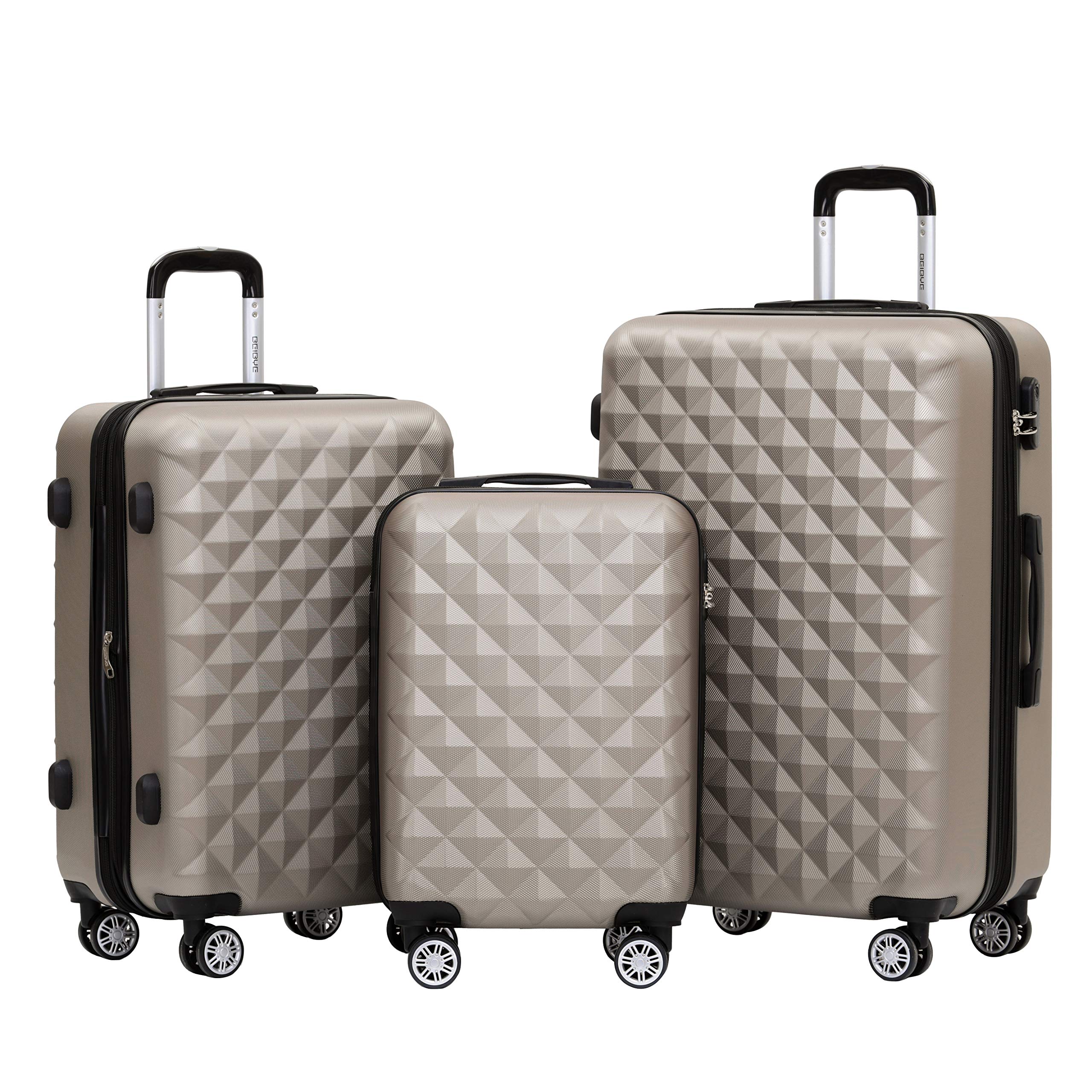 BEIBYE 2066 Hartschalenkoffer aus ABS, Reisekoffer mit 4 Zwillingsrollen und Zahlenschloss, Erweiterbarer Trolley Koffer L XL + Handgepäck M (ohne Erweiterung), Kofferset oder Einzelkoffer