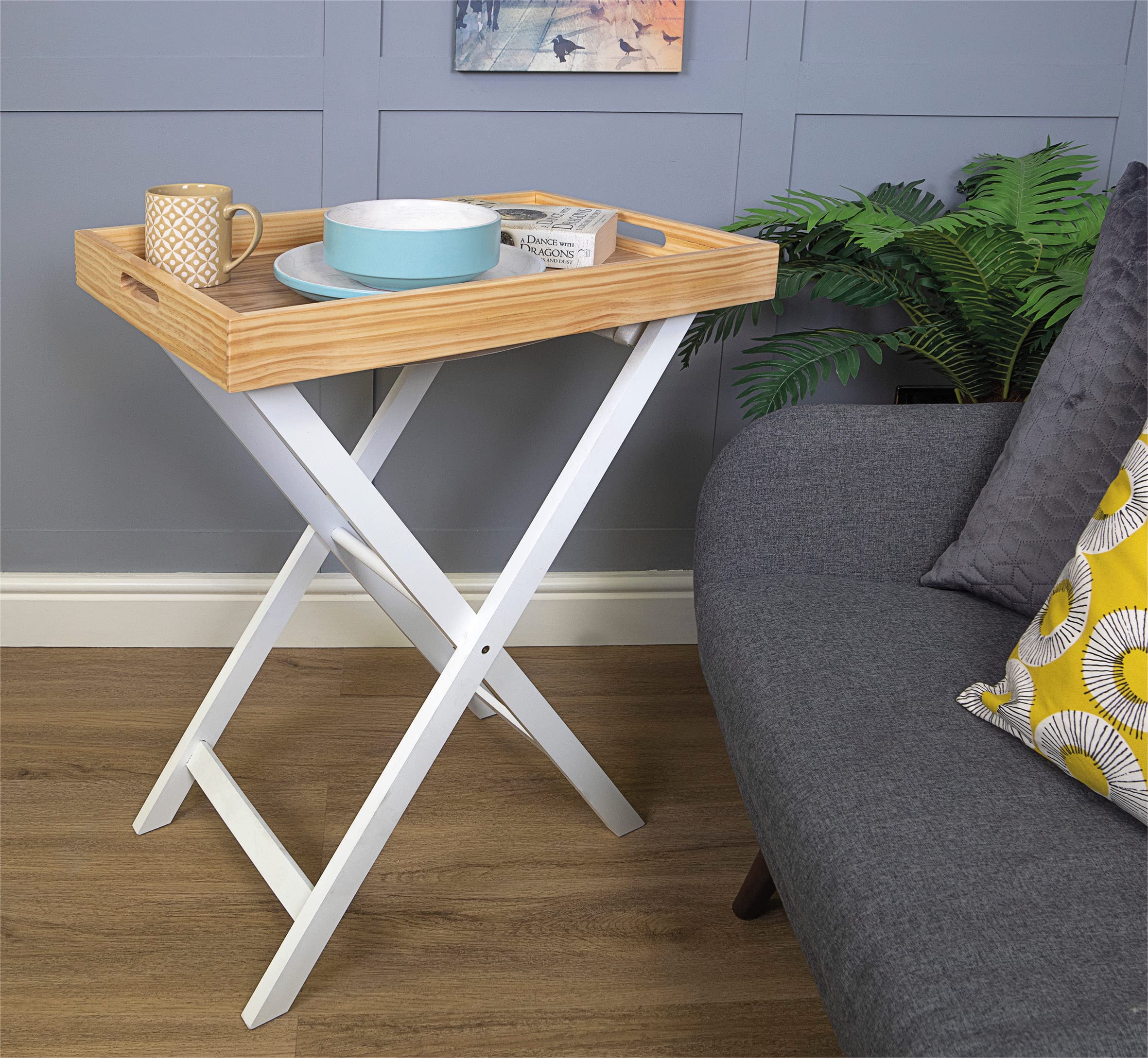 St Helens Home and Garden - Bandeja plegable con bandeja extraíble, ideal para servir bebidas y aperitivos (blanco)