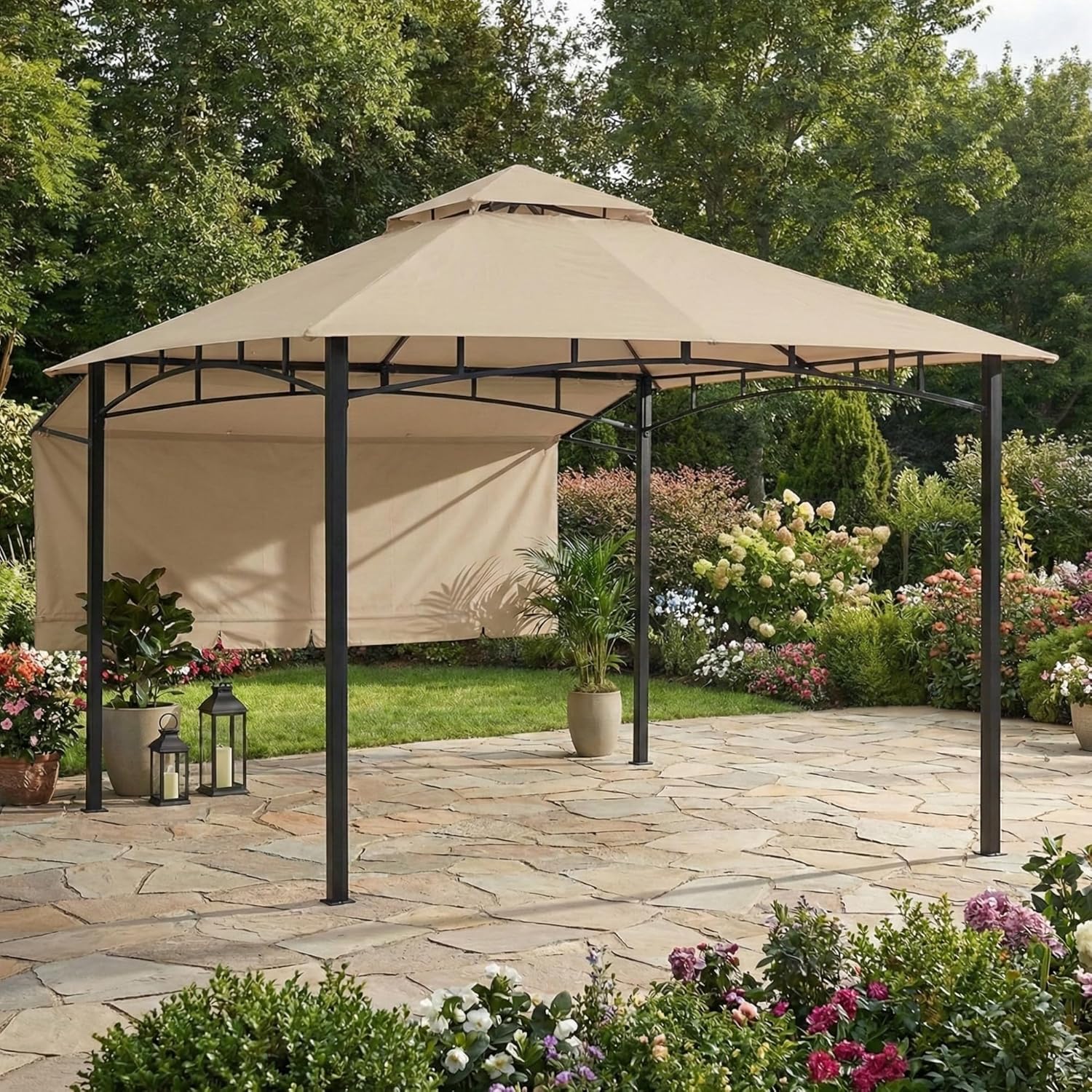 Garden Winds Durable 350 Replacement Canopy Top Compatible with Garden House 10’ x 10’ Gazebo Model 5SGZ14051010NN - Beige