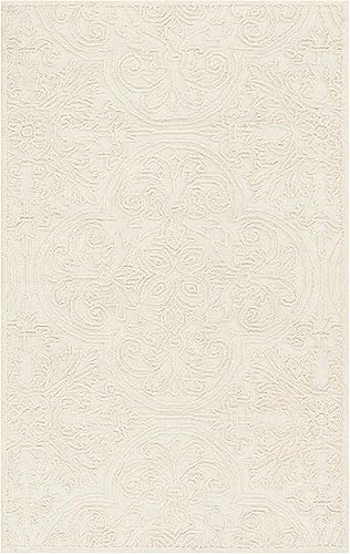 SAFAVIEH Trace Collection - Alfombra decorativa de 2 x 3 pies, color marfil, lana hecha a mano, ideal para zonas de alto tráfico en entrada, sala de
