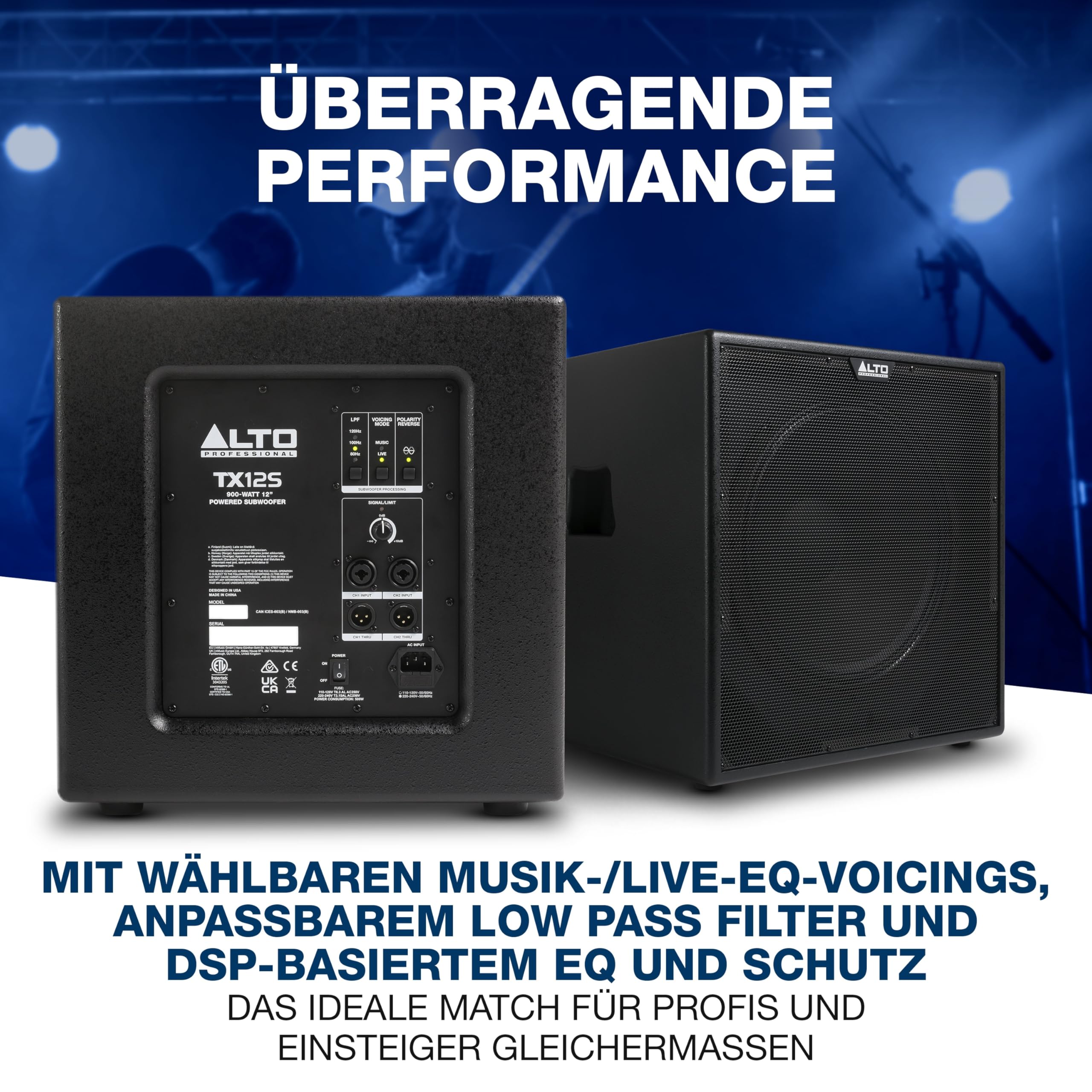 ALTO TX12S - 900W 12-Zoll Aktiv Subwoofer, DSP-optimierter PA Anlage mit 2-Zoll Schwingspule, überragendem Bass, einfachem Aufbau